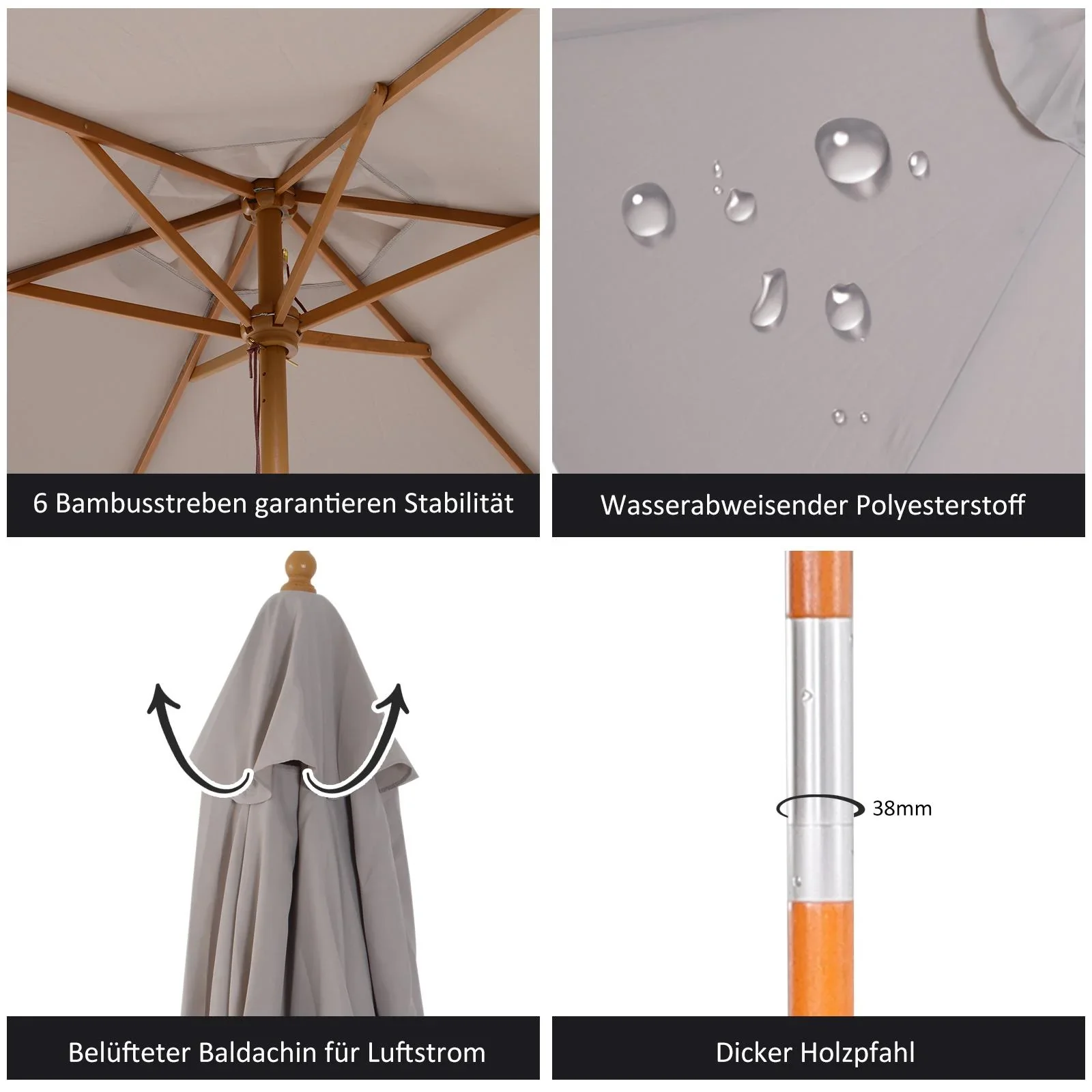 Sonnenschirmmarkise 3-Stufen-Bambus 180/ Polyester grau - 6