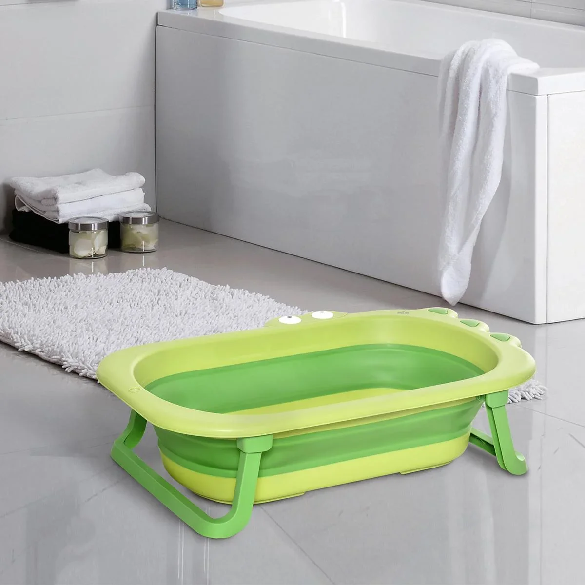 faltbare Babywanne Babybadewanne mit rutschfesten Fußpolster Stützstangen faltbare Babywanne Badewanne mit Krokodil Form - 1