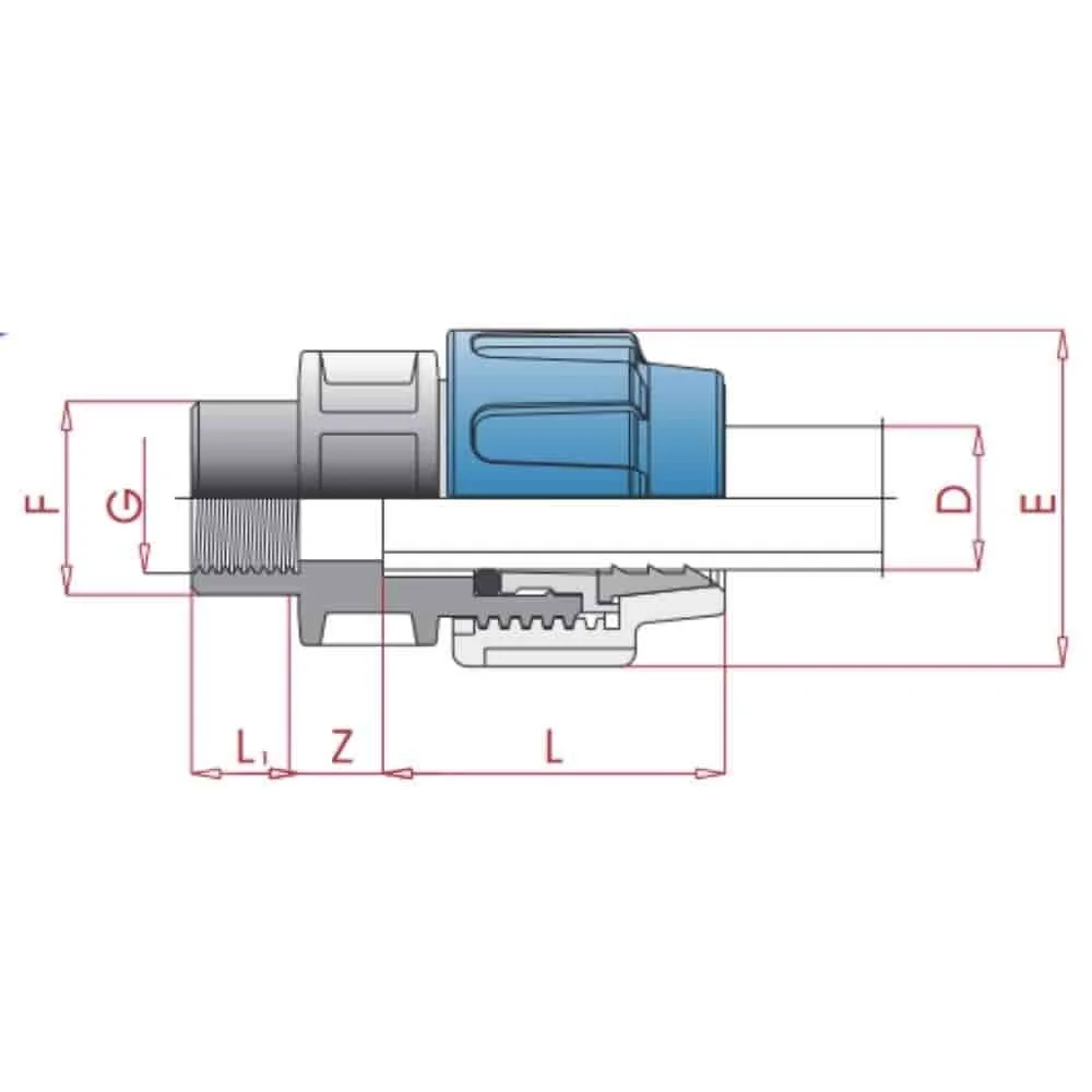 PP PE Rohr Verschraubung Kupplung 20 x 1/2" IG-0