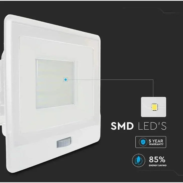 VT-158S LED-Flutlicht mit Sensor - 50 W - 4000 Lm - 4000K - Weiß - 4