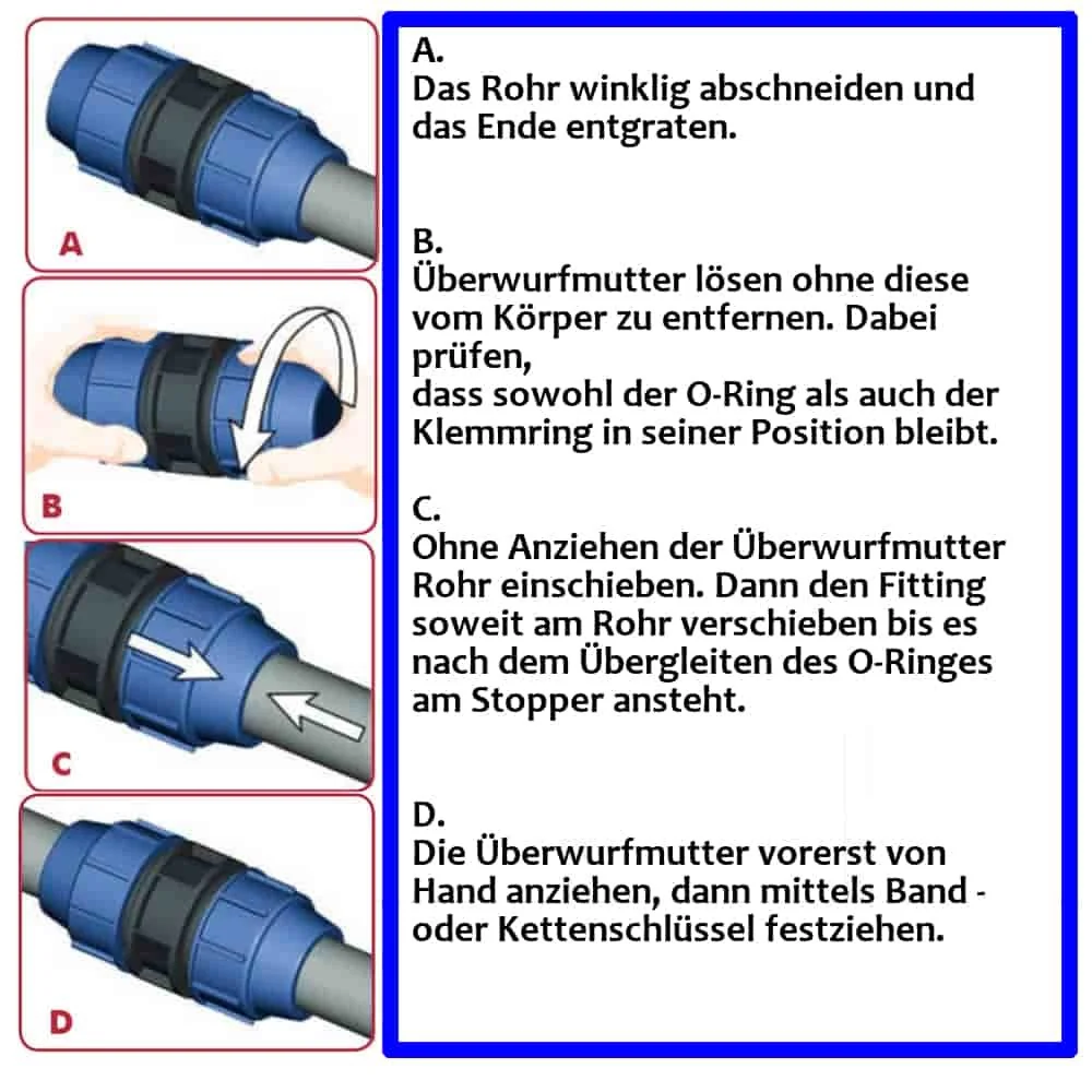 PP PE Rohr Verschraubung Kupplung 20 x 1/2" IG-2