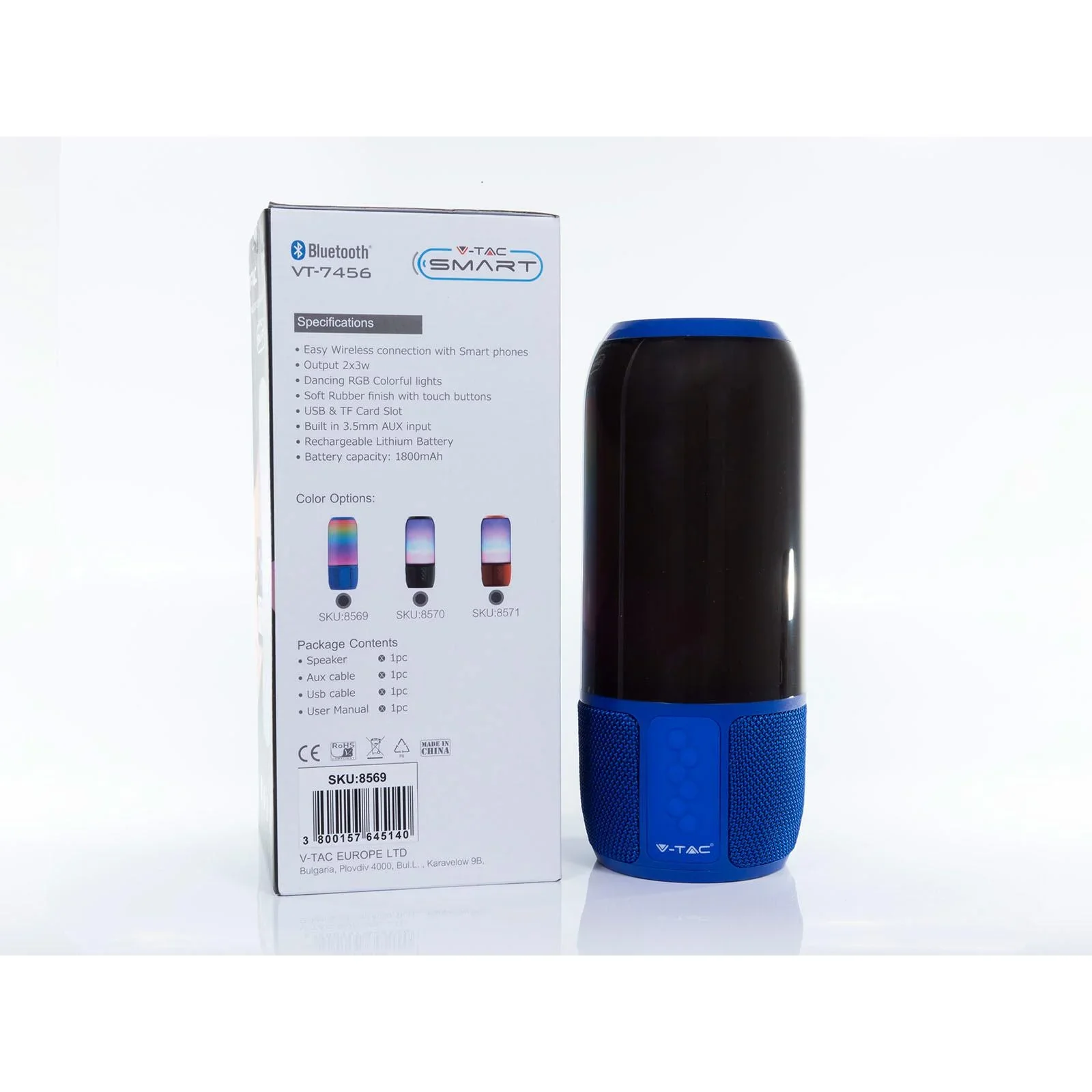 VT-7456 Bluetooth-Lautsprecher mit RGB-Beleuchtung - 2x 3Watt - Blau - 7