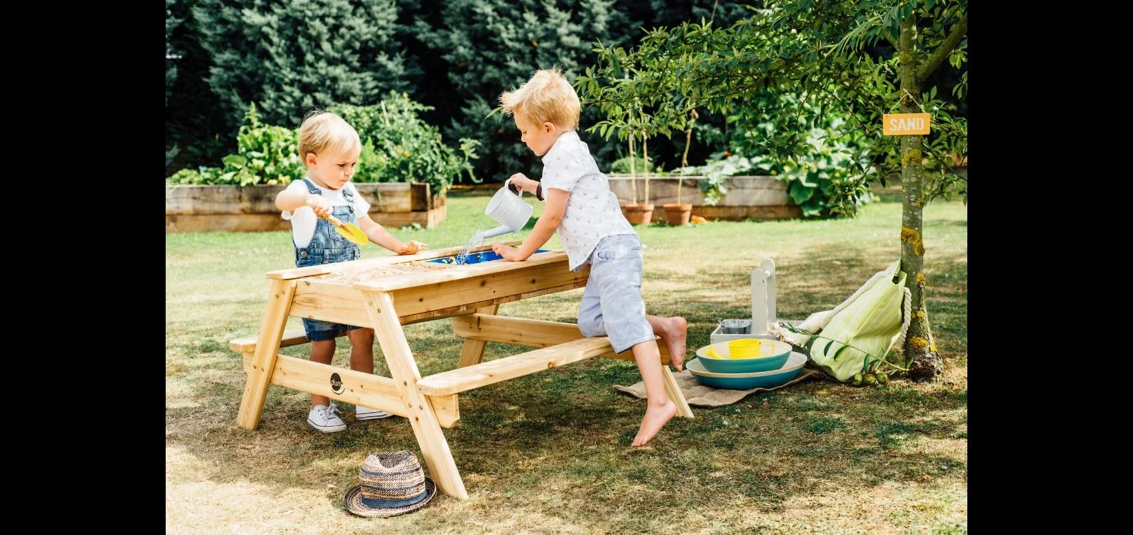 Spiel- und Picknicktisch Surfside, Outdoor-Spieltisch für Kinder aus Holz, Sand-, Wasser- und Picknicktisch, natur - 2