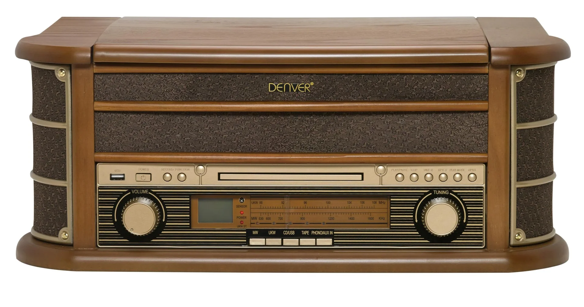 Retro Plattenspieler mit USB, CD, Radio, Kassette und Lautsprechern - 5