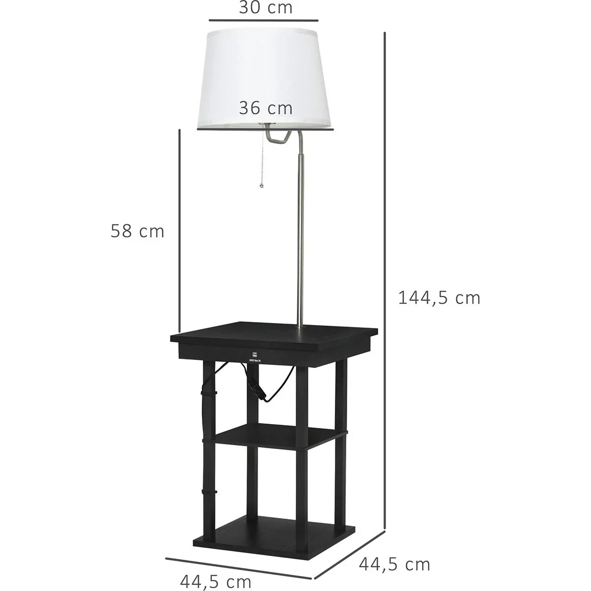 2-in-1 Stehleuchte mit Regal schwarz, weiß - 4