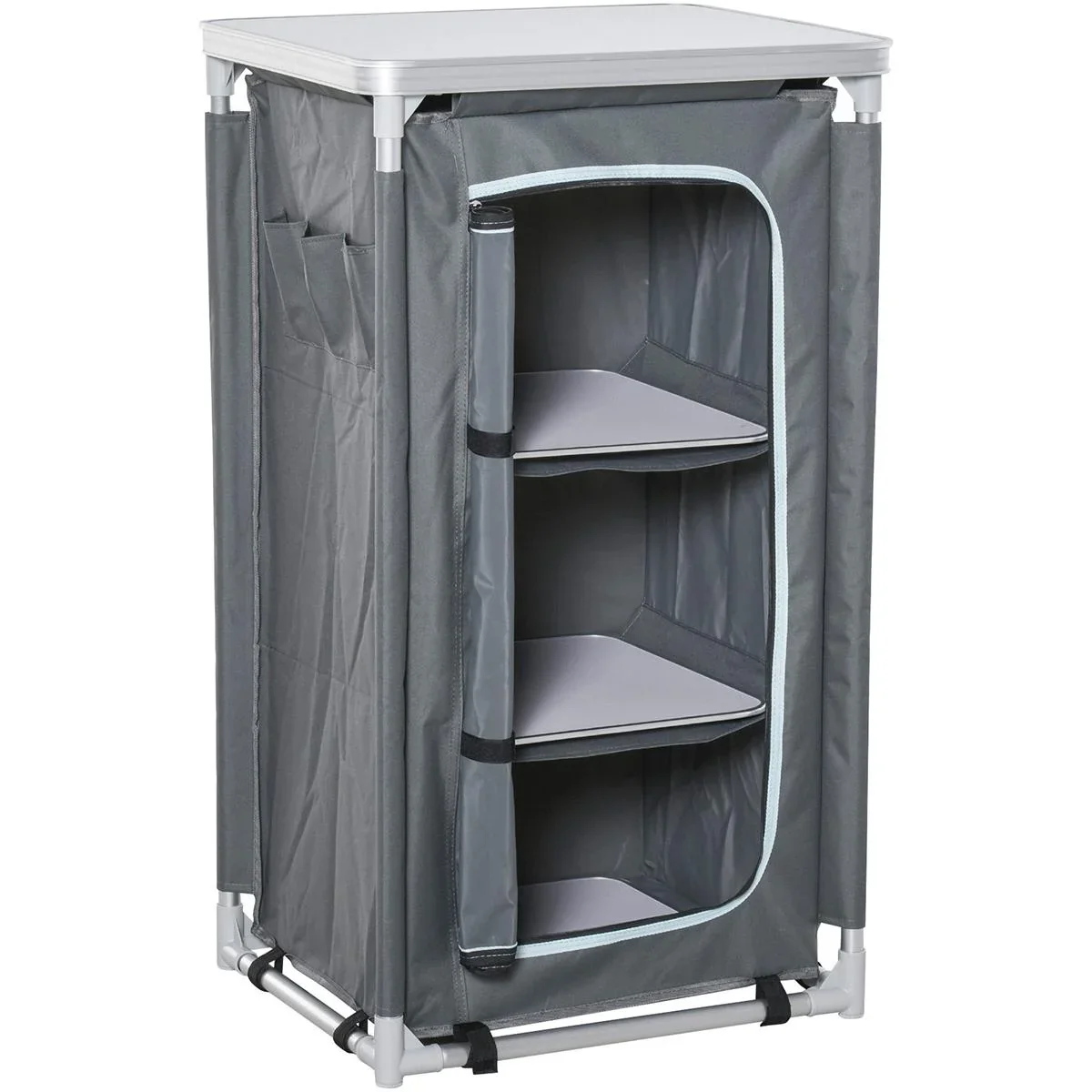 2in1Campingtisch mit Arbeitsplatte und Fächern grau - 2