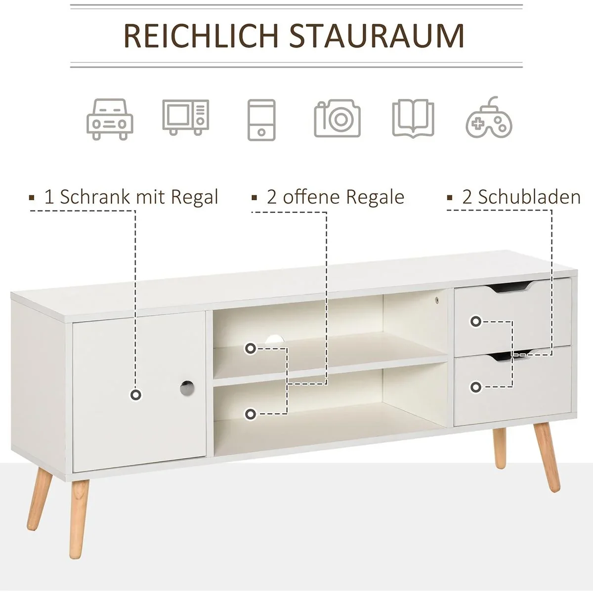 TV Lowboard mit Schubladen weiß - 6
