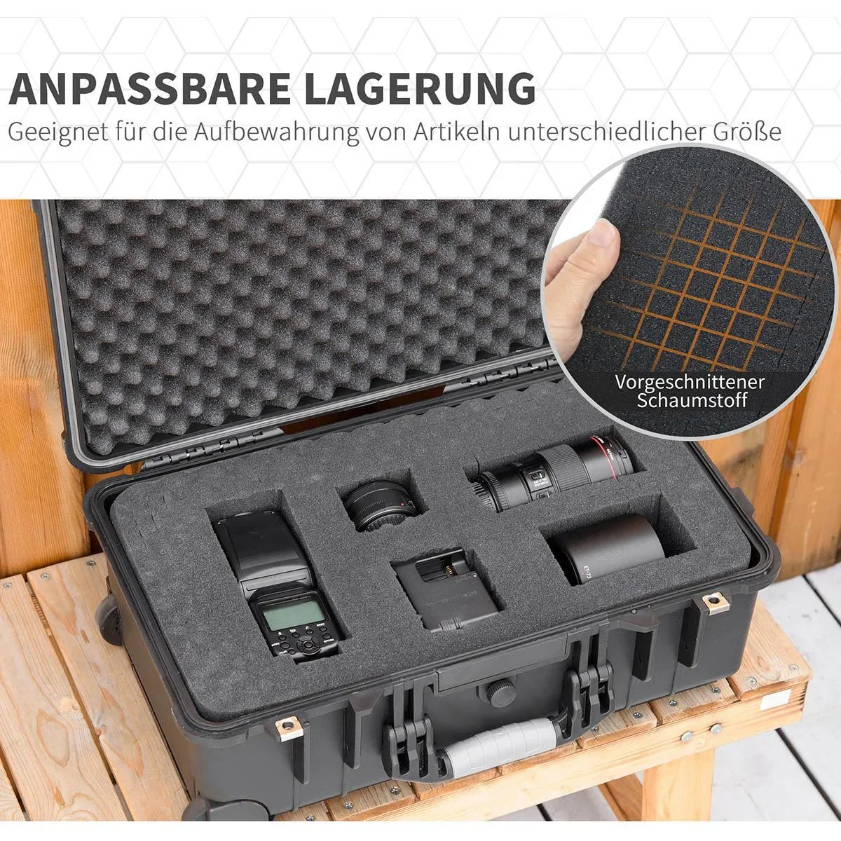 Werkzeugkoffer mit Rollen Leer Werkzeugkiste 2 Griffe Schaumstoff Werkzeugtrolley wasserdichter Rollkoffer mit ausziehba - 2