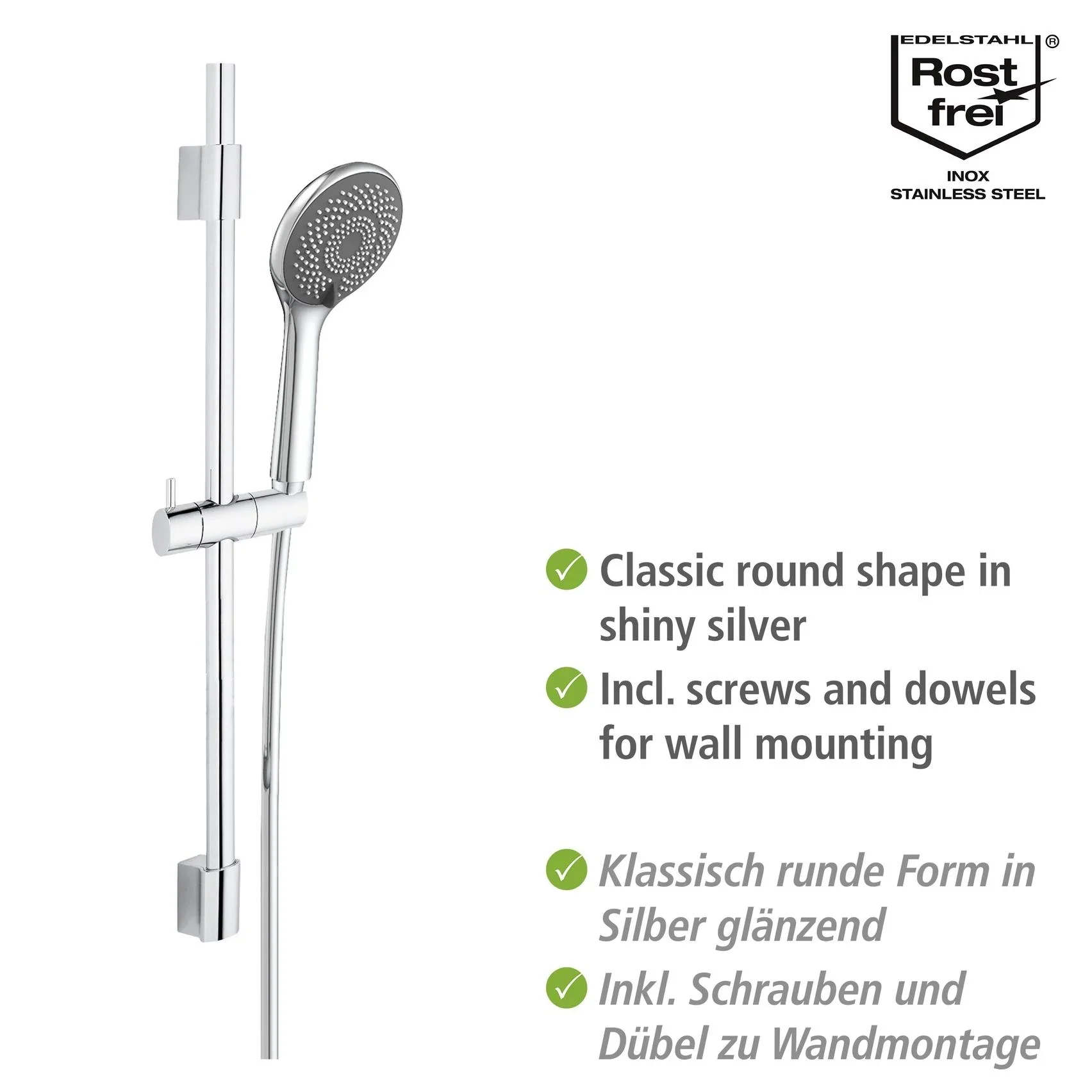 Wasserspar-Brauseset Watersaving Chrom, Länge Stange: 70 cm - 8