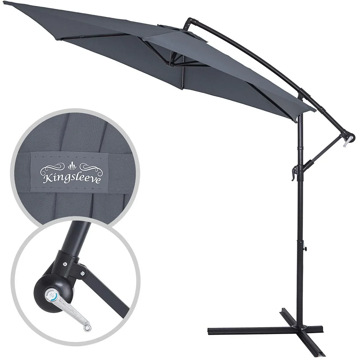 Sonnenschirm faltbarer Aluminium-Antacite mit Kurbel Ø 300 cm - 4