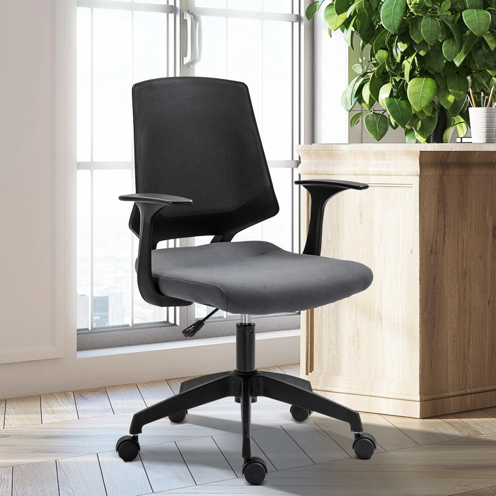 Drehstuhl Chefsessel Schreibtischstuhl rollbar höhenverstellbar ergonomisch gepolstert Grau 62 x 55 x (92 101) cm - 6
