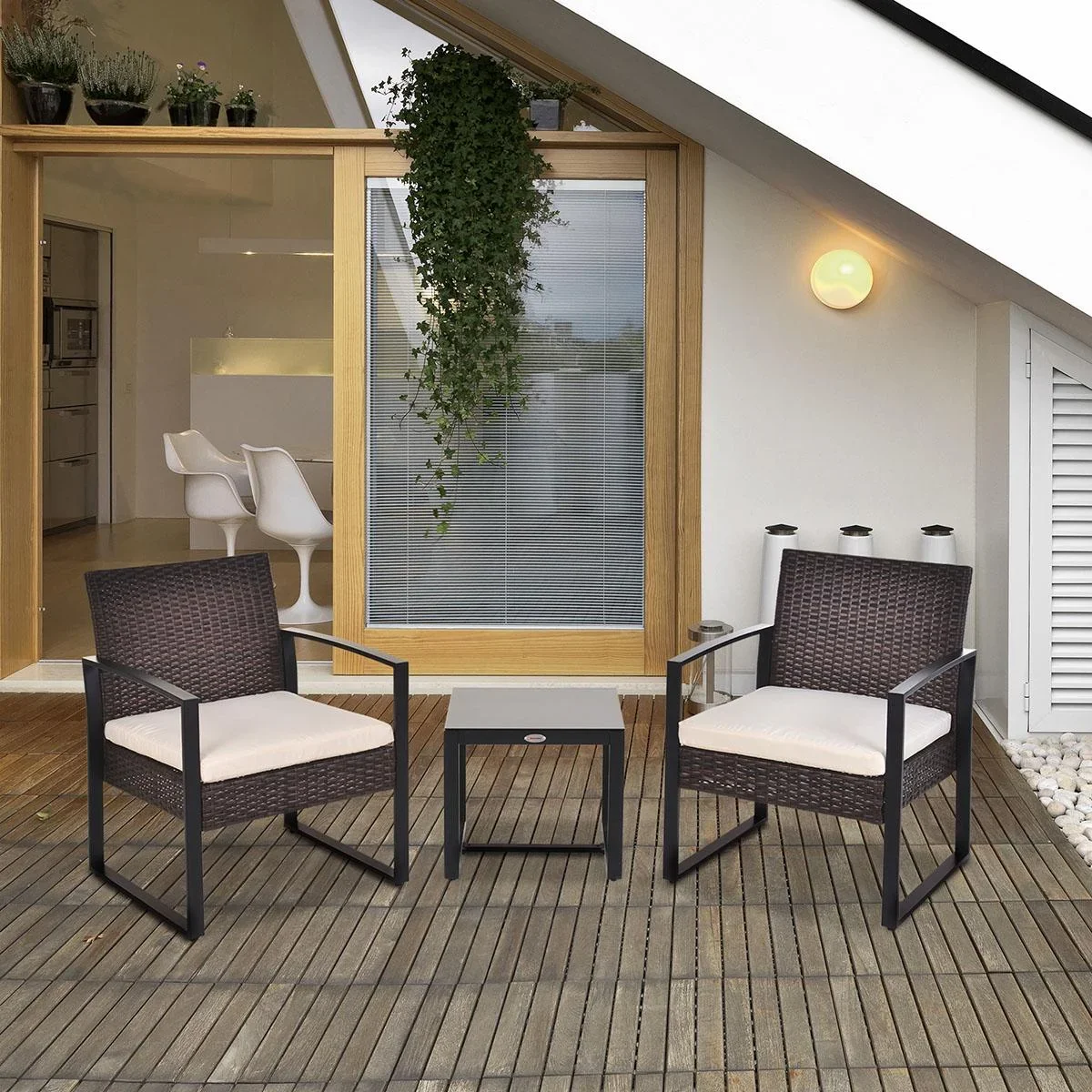 Polyrattan Sitzgruppe Gartenset 3 tlg. Gartenmöbel mit Kissen Garten Braun - 0