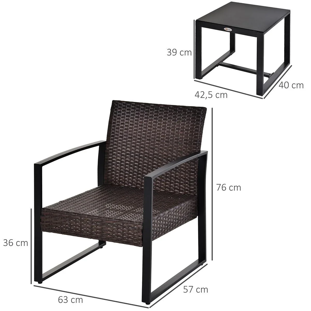 Polyrattan Sitzgruppe Gartenset 3 tlg. Gartenmöbel mit Kissen Garten Braun - 1
