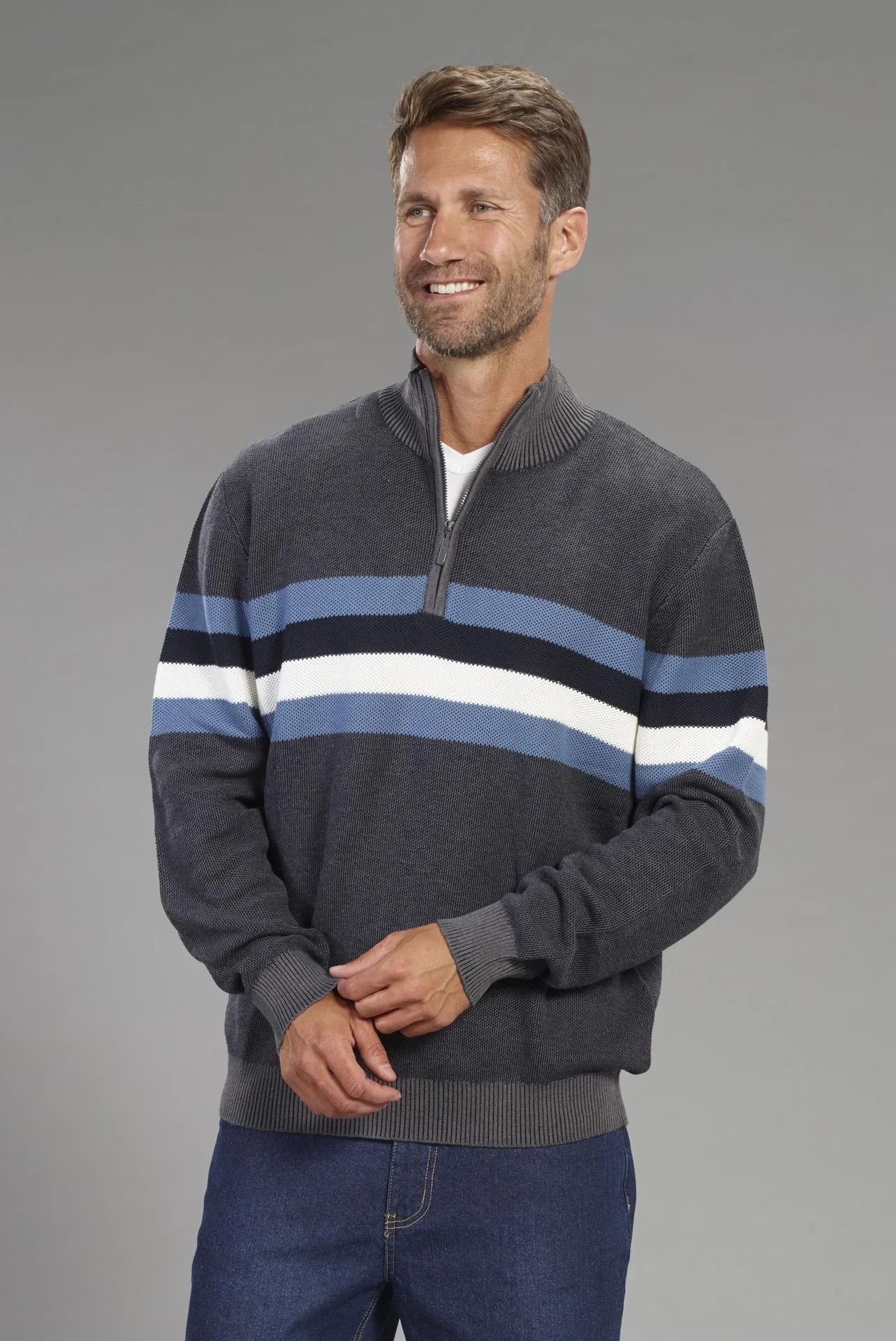 Pullover mit Stehkragen, Farbe blau, Gr.M - 2