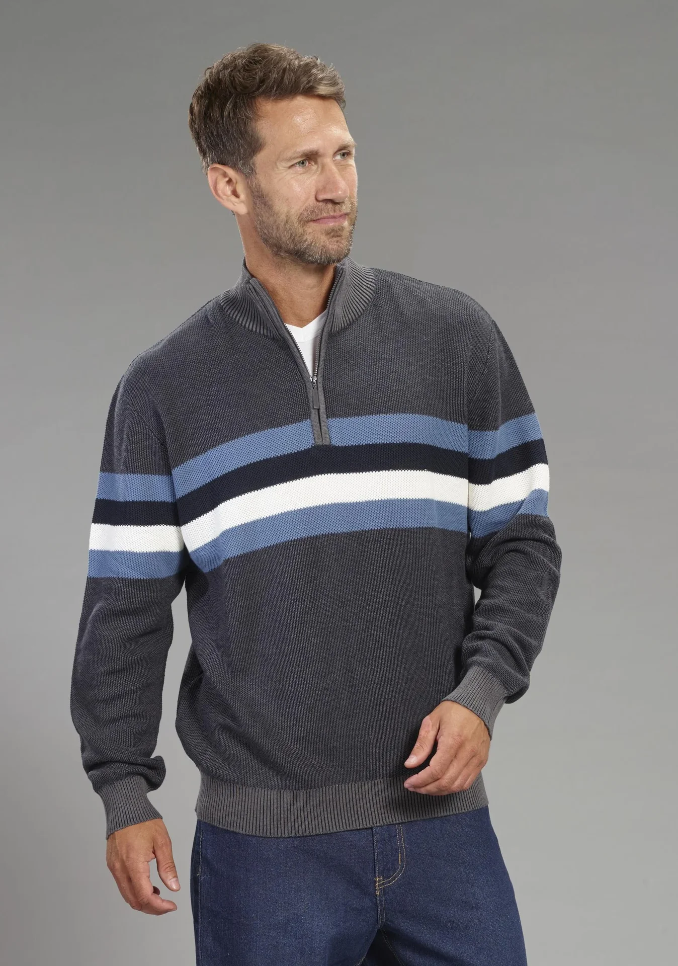 Pullover mit Stehkragen, Farbe blau, Gr.M - 3