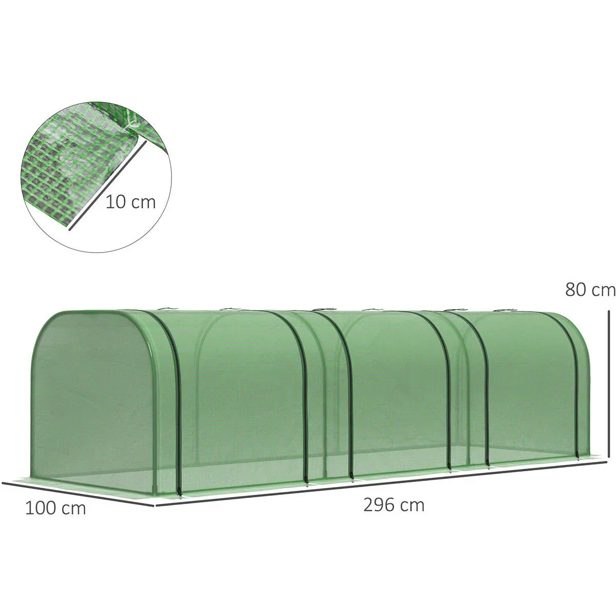 Foliengewächshaus Gewächshaus Treibhaus mit Tür Frühbeet Pflanzenhaus Pflanzenaufzucht Stahl PVC Grün 300 x 100 x 80 cm - 2