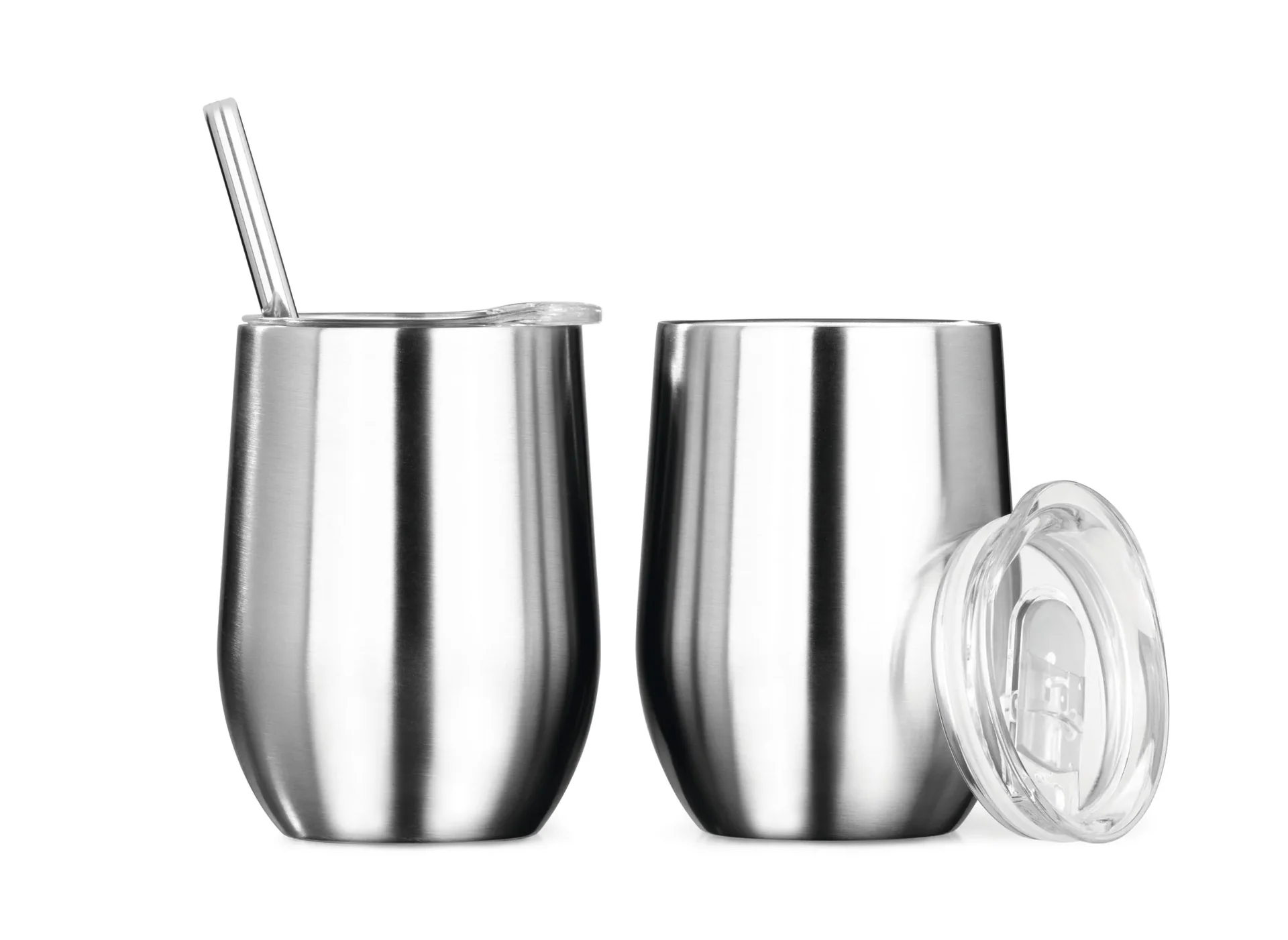 Thermo Getränkebecher aus Edelstahl mit Edelstahl Trinkhalme und abnehmbaren Deckeln, 6-teilig 350 ml - 1