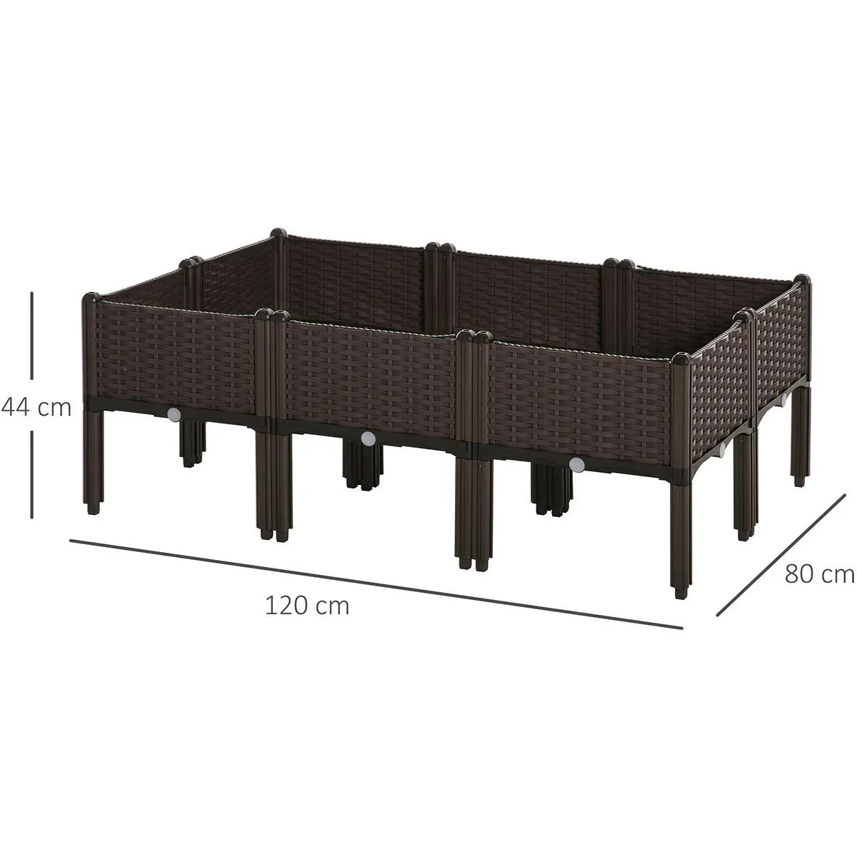 Hochbeet 6-teiliger Pflanzkasten mit Abflusslöchern Rattan-Look Blumenkasten DIY Braun 40 x 40 x 44 cm - 2