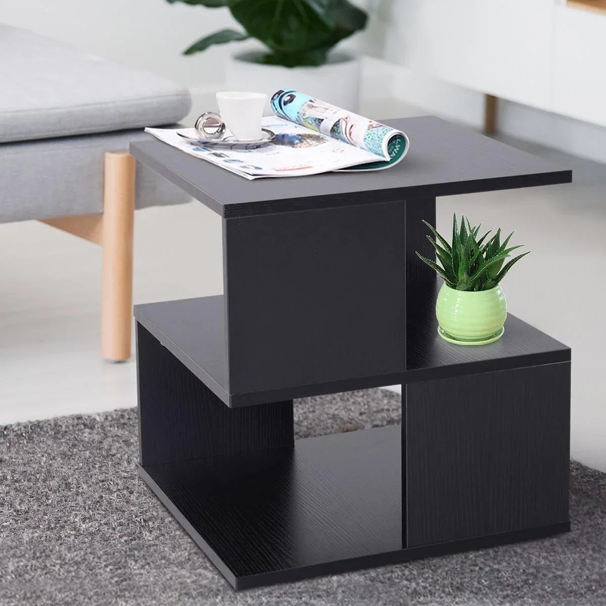 Beistelltisch Betttisch mit modernes Design, Spanplatte, Schwarz, 40x40x43 cm - 0