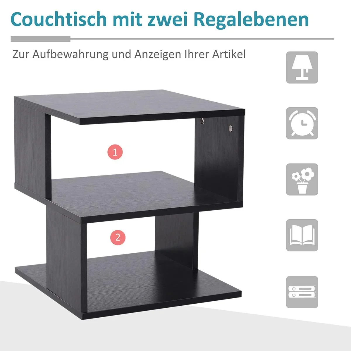 Beistelltisch Betttisch mit modernes Design, Spanplatte, Schwarz, 40x40x43 cm - 1
