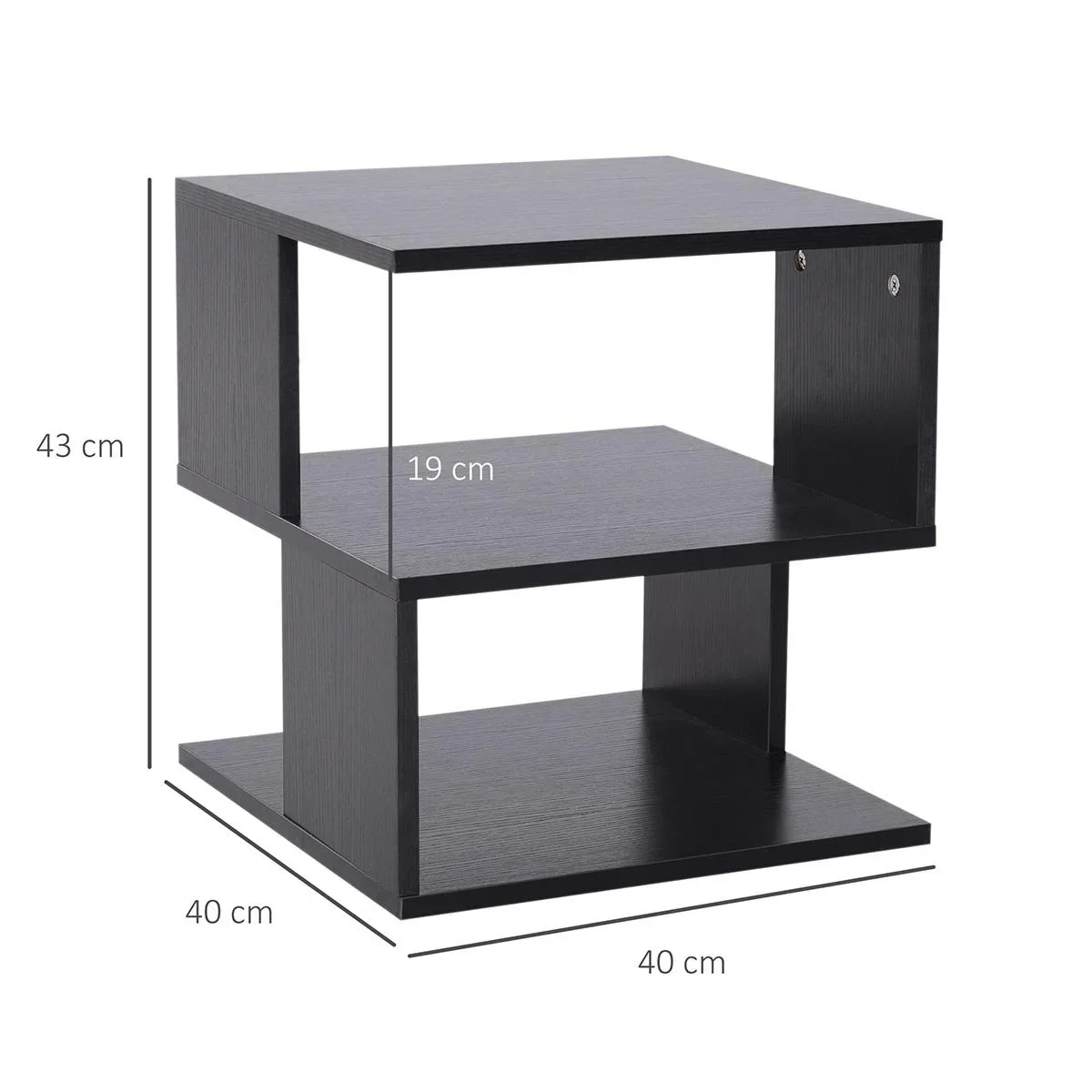 Beistelltisch Betttisch mit modernes Design, Spanplatte, Schwarz, 40x40x43 cm - 3
