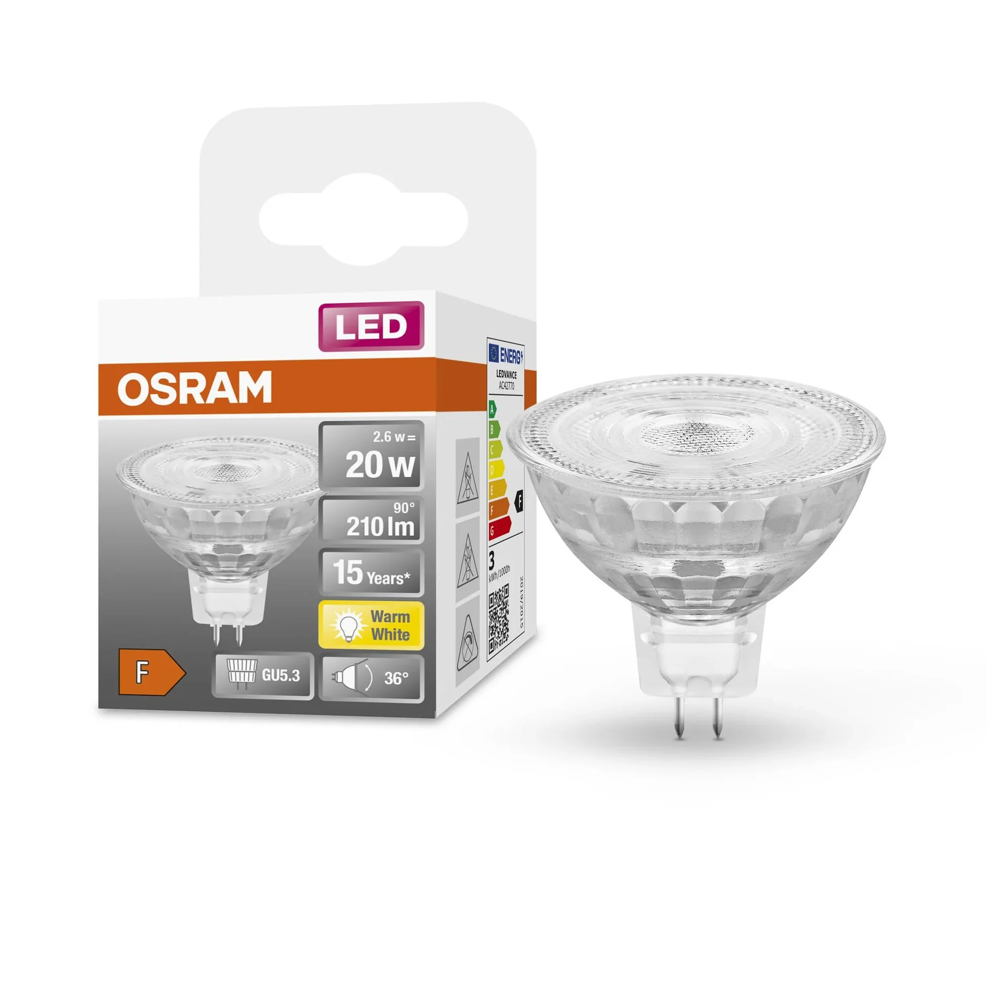 LED Star Reflektorlampe MR16 2036°, 2,6 Watt, GU5.3, warmweiß - 0
