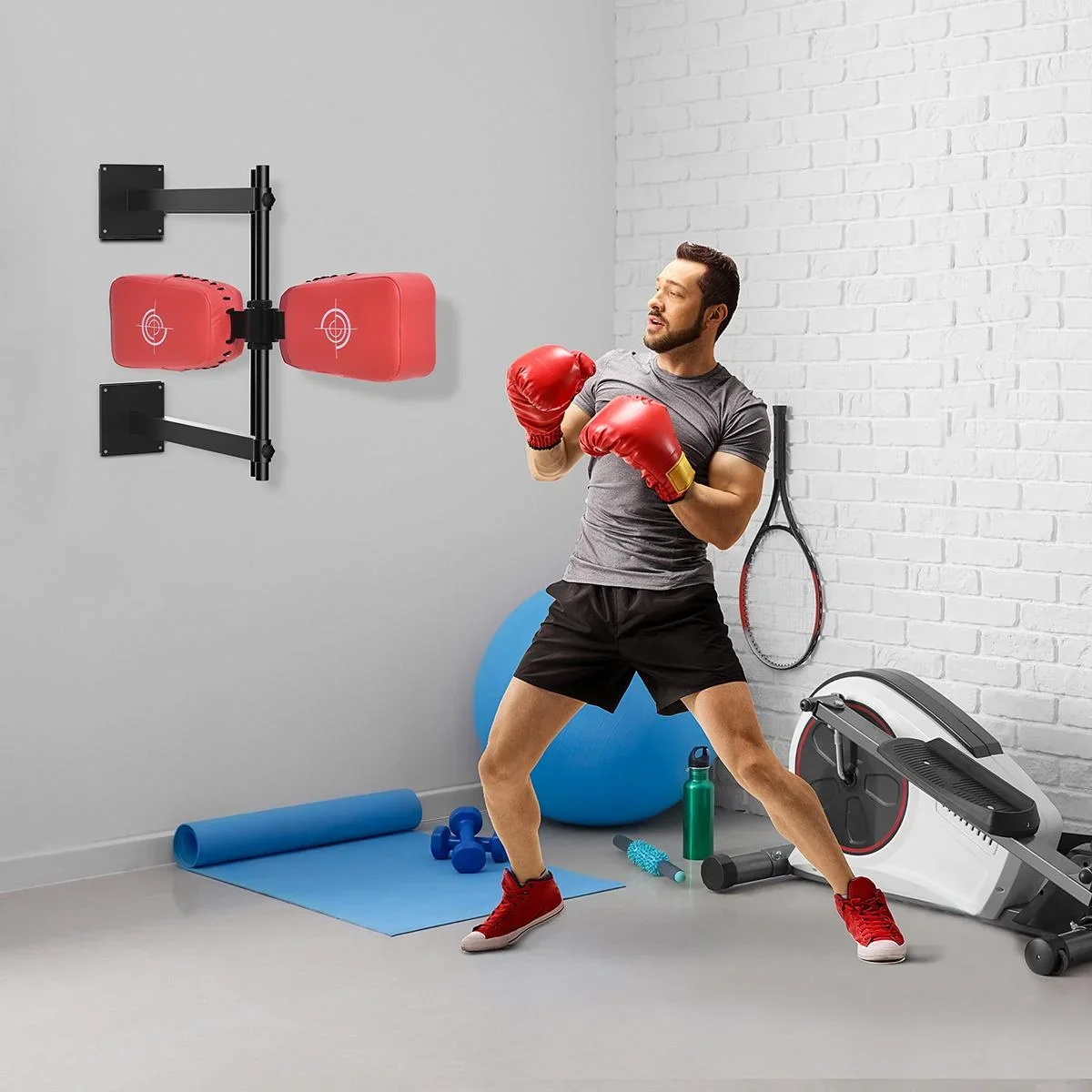 Drehbares Punchkissen Wandhalterung Reflex Bar Punch Pad für Training Kick Schild Stahl Kunstleder Rot 82 x 65 x 14 cm - 0