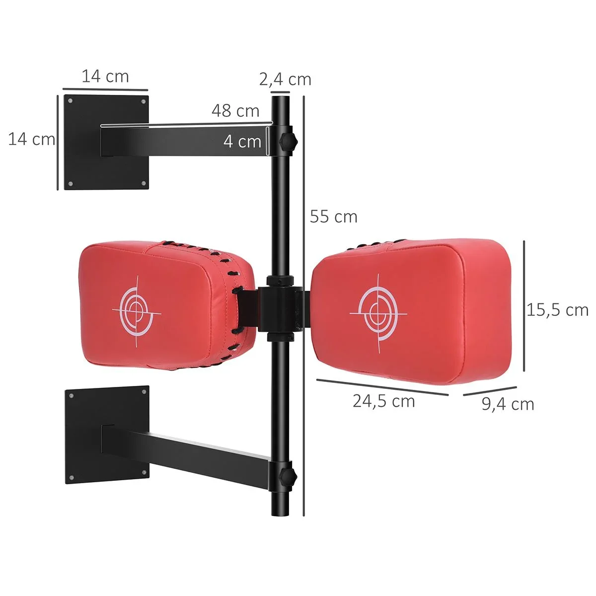 Drehbares Punchkissen Wandhalterung Reflex Bar Punch Pad für Training Kick Schild Stahl Kunstleder Rot 82 x 65 x 14 cm - 1