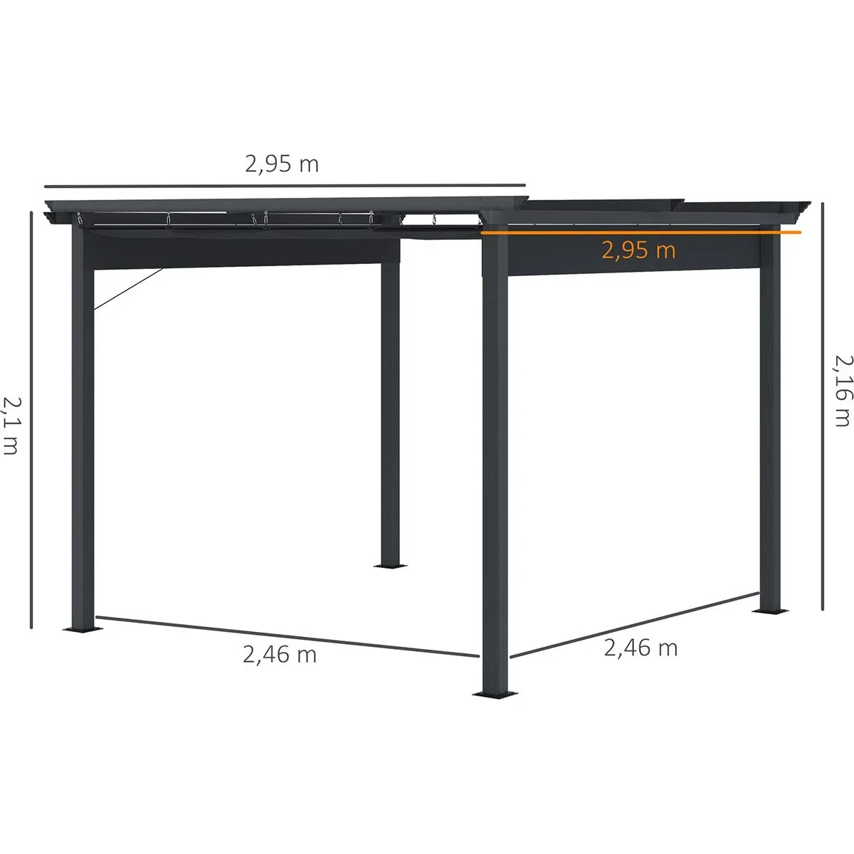 Pergola mit verstellbarer Markise Aluminium Grau+Schwarz 3 x 3 m - 2