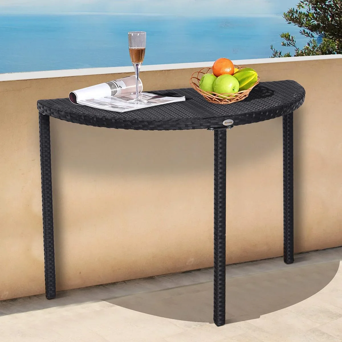 Rattan Balkontisch halbrund schwarz - 2