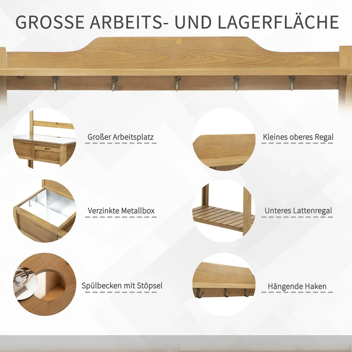 Pflanztisch mit verzinkter Arbeitsplatte Gärtnertisch für Garten Balkon und Terrasse mit Ablage Blumenregal Blumenstände - 1