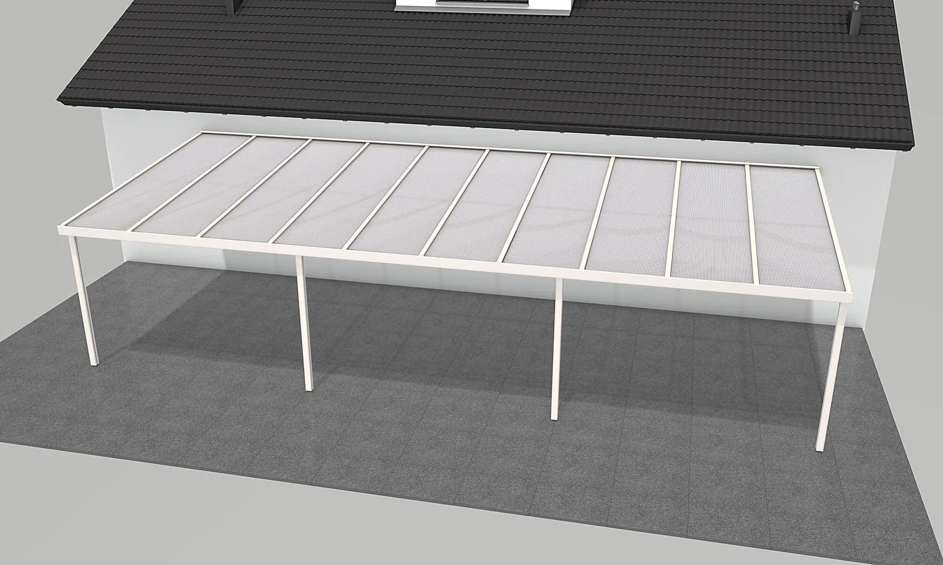Terrassendach Premium, weiß, 10140 x 4060 mm - Polycarbonat Stegplatten 16 mm, weiß gestreift - 0