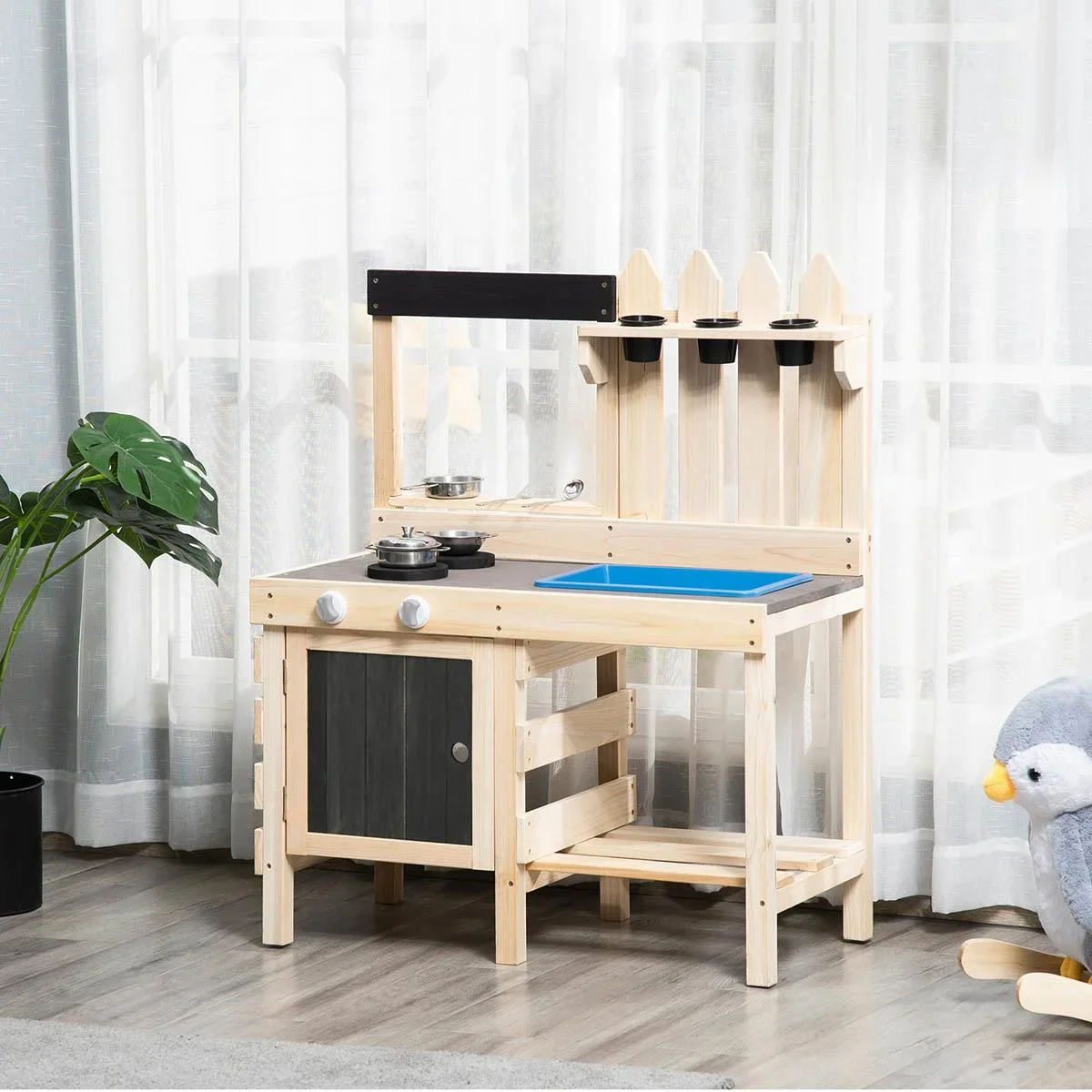 Outdoor Spielküche Sand Table Edelstahl Zubehör für 3-7 Jahre 81,5 x 46 x 102,5 cm - 1