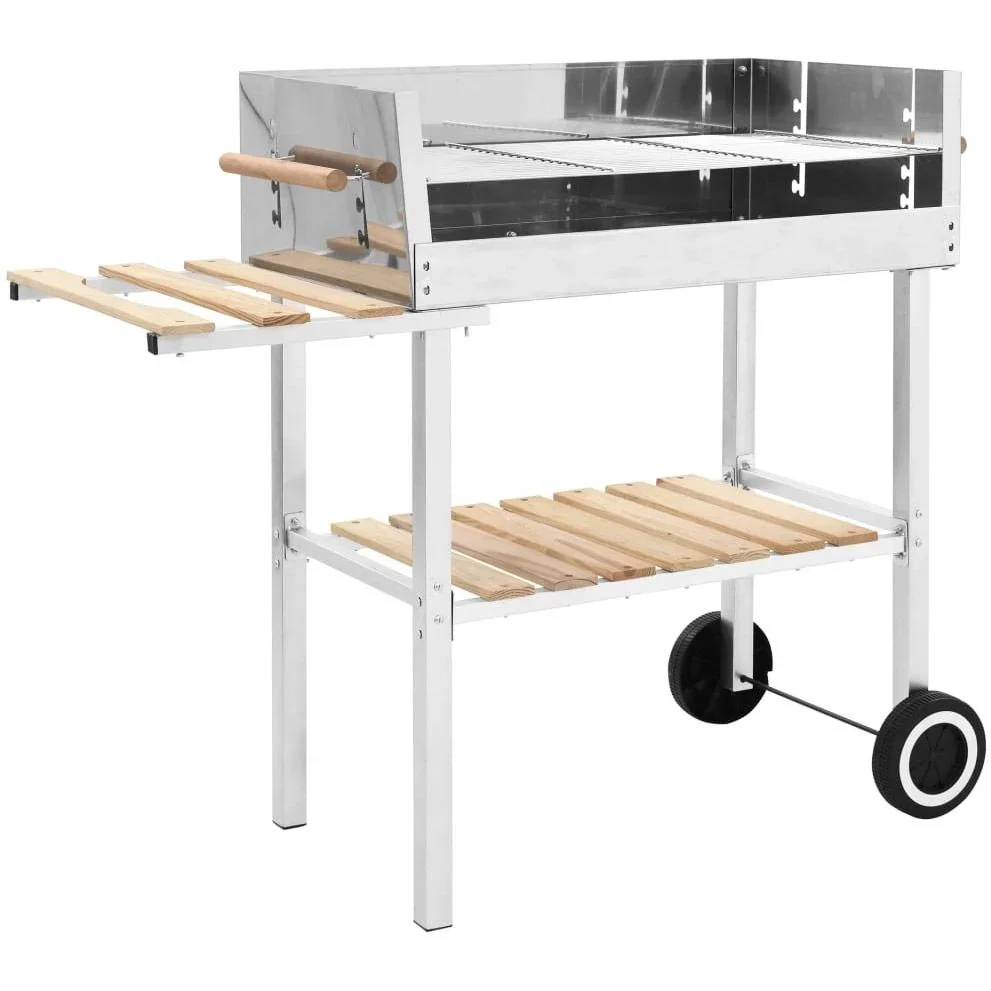 Trolley-Grill mit 2 Ablagen Holzkohle XXL Edelstahl - 1