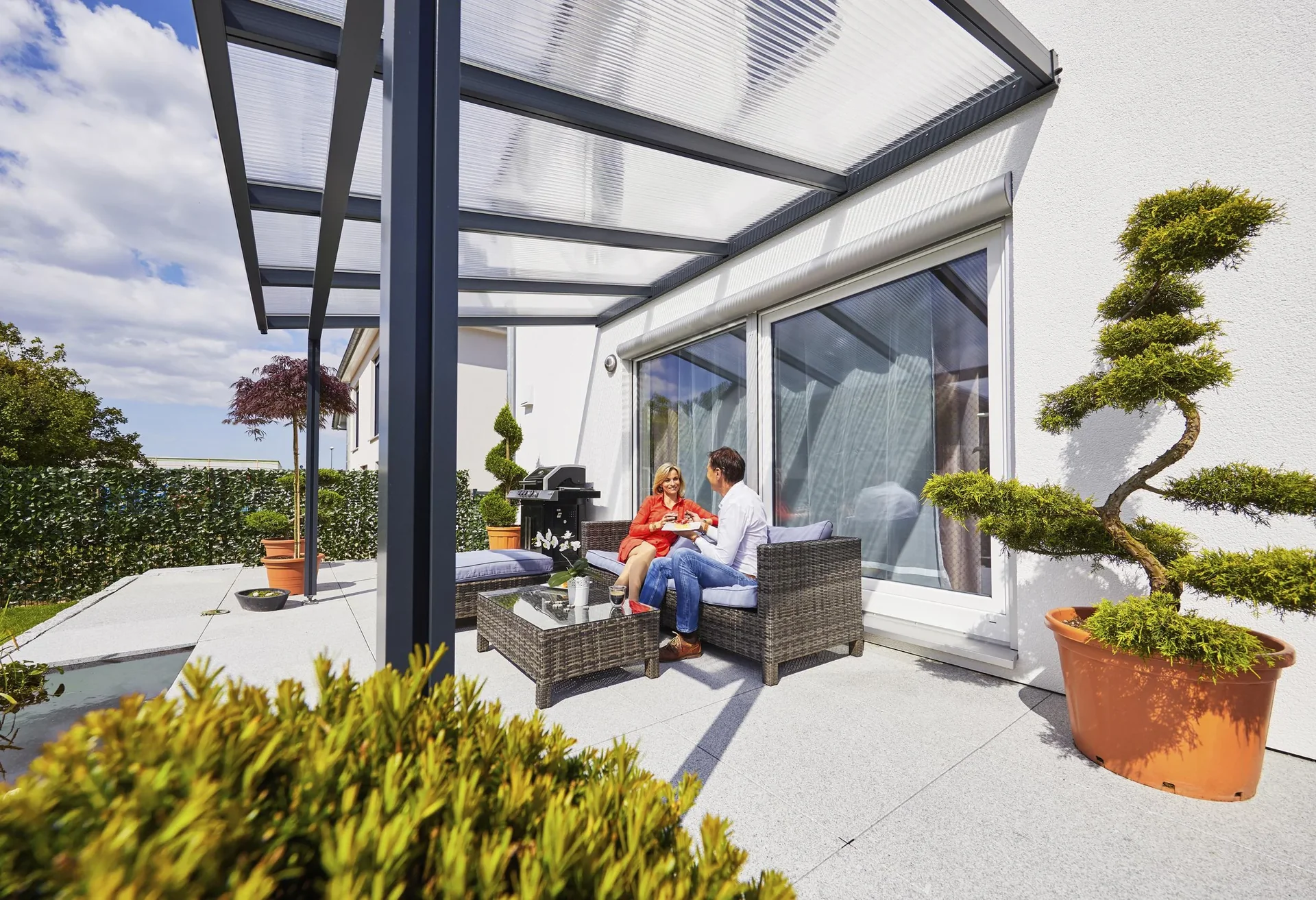 Terrassendach Premium, anthrazit, 4102 x 3060 mm - Acryl Stegplatten 16mm, klar - 2