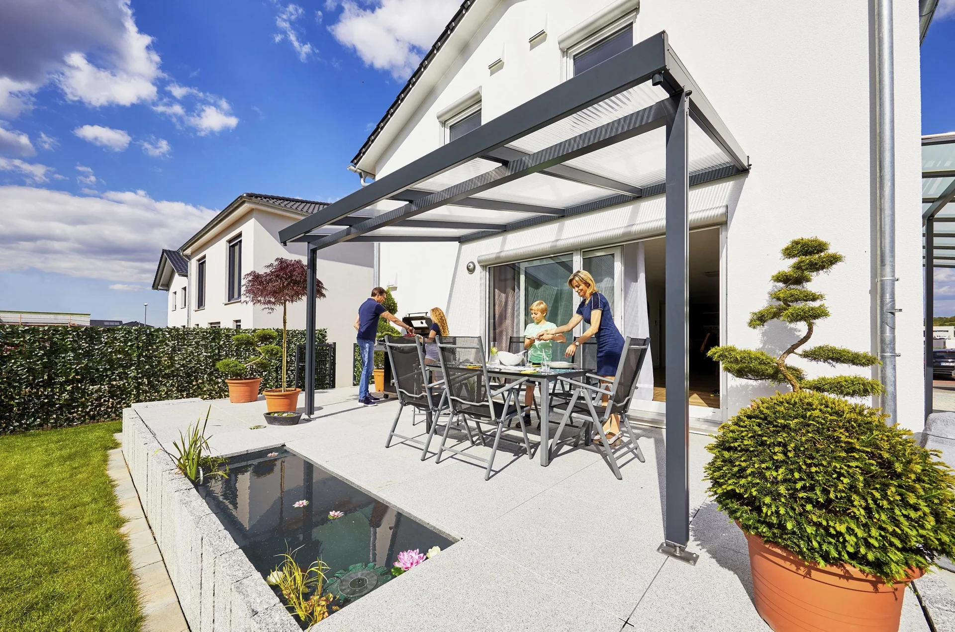 Terrassendach Premium, anthrazit, 4102 x 3060 mm - Acryl Stegplatten 16mm, klar - 10