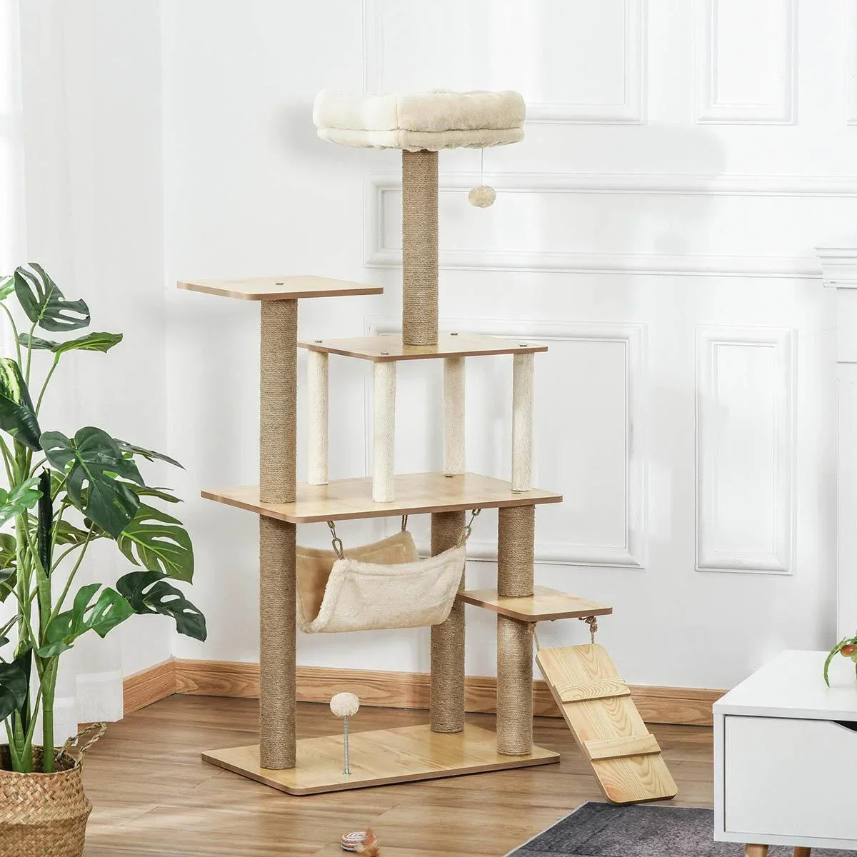 Spielplattform für Katzen - mit Kratzbaum, Haus, Handmatte - 60 x 40 x 130 cm - 3