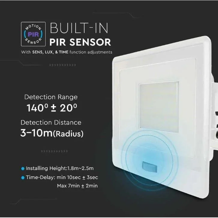 VT-158S LED-Flutlicht mit Sensor - 50W - 4000 Lm - 6500K - Weiß - 6