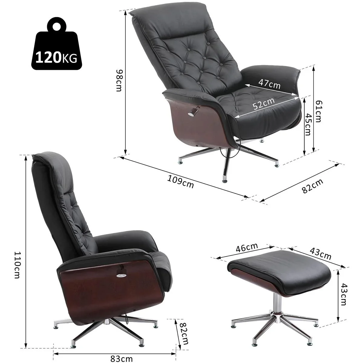 Chesterfield Sessel mit Hocker schwarz - 7