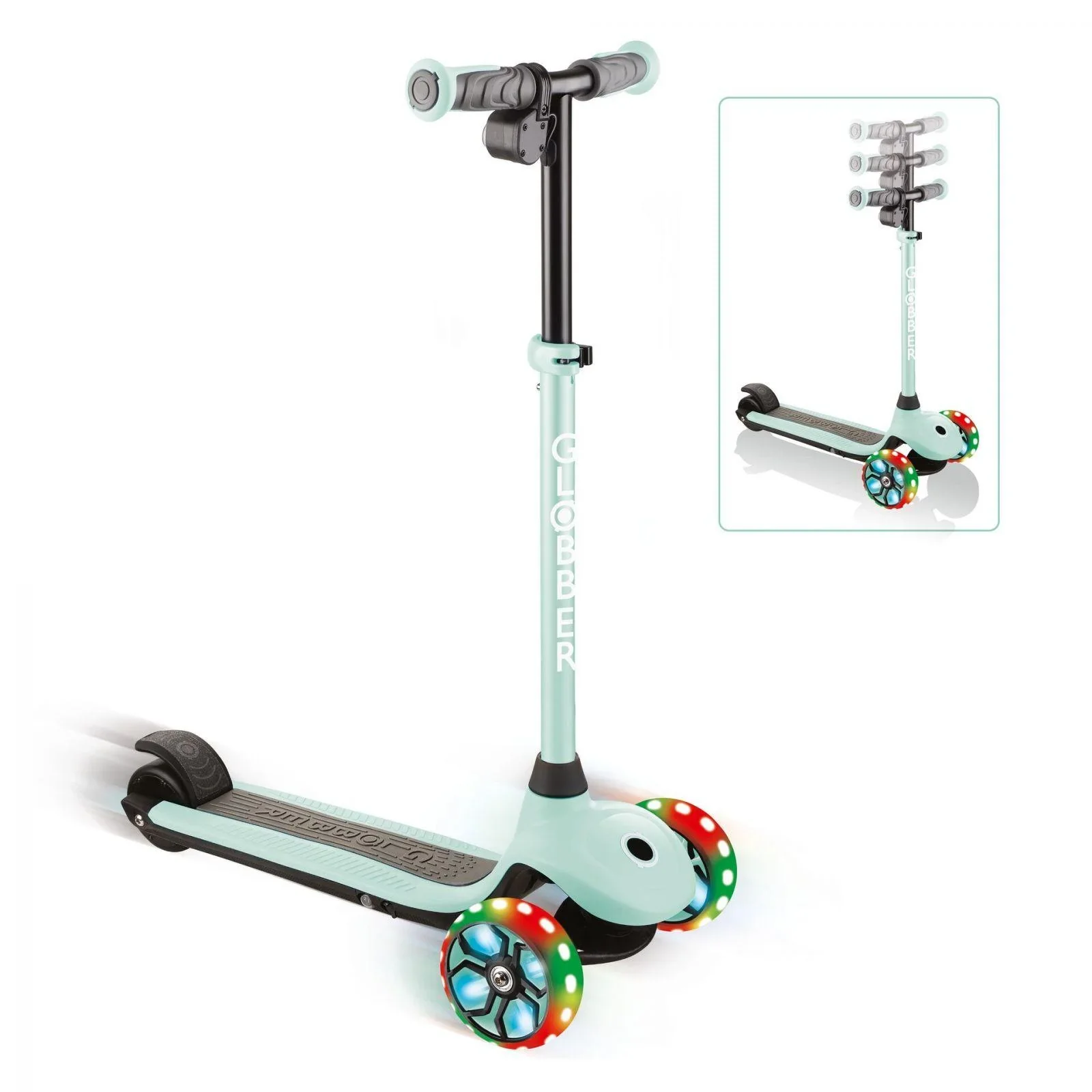 ONE K E-MOTION 4 PLUS   E-Scooter, Lithium-Batterie, 80 W Motor, 125/90 mm, 3-rädrig, LED-Rollen, mint - 0