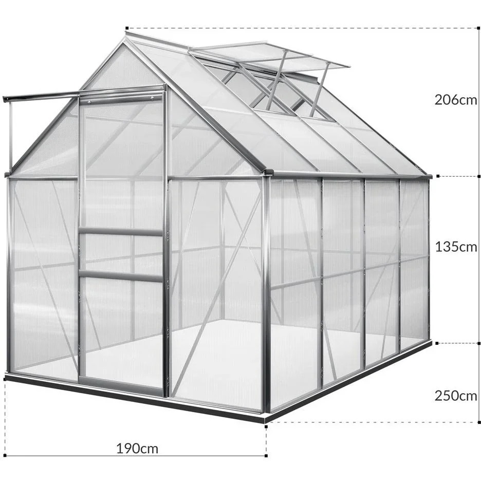 Aluminium-Gewächshaus 7,6 m³ mit Fundament - 0