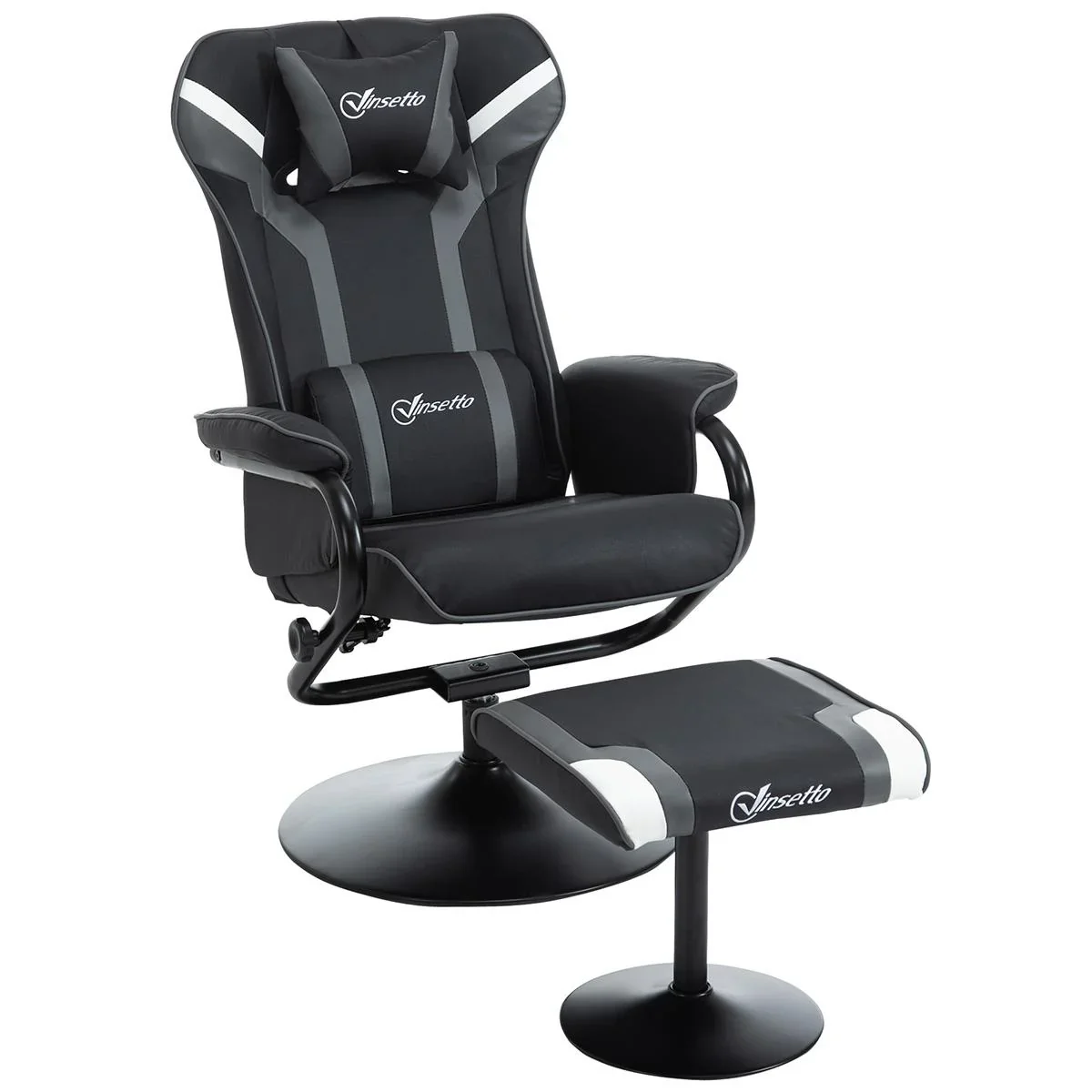 Relaxsessel mit Hocker, Fernsehsessel, Polstersessel, Gaming-Liegesofa, 130° neigbar, Schwarz+Grau, 67 x 82,5 x 103 cm - 1