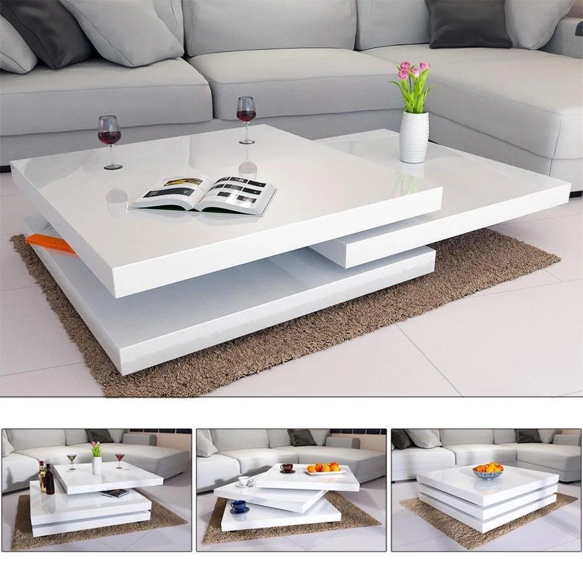 Couchtisch weiß | 3 Schichten | 360° dr - 2
