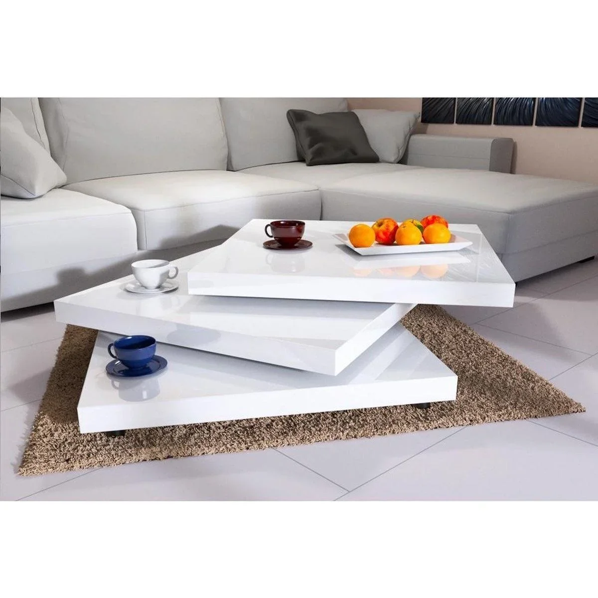 Couchtisch weiß | 3 Schichten | 360° dr - 4
