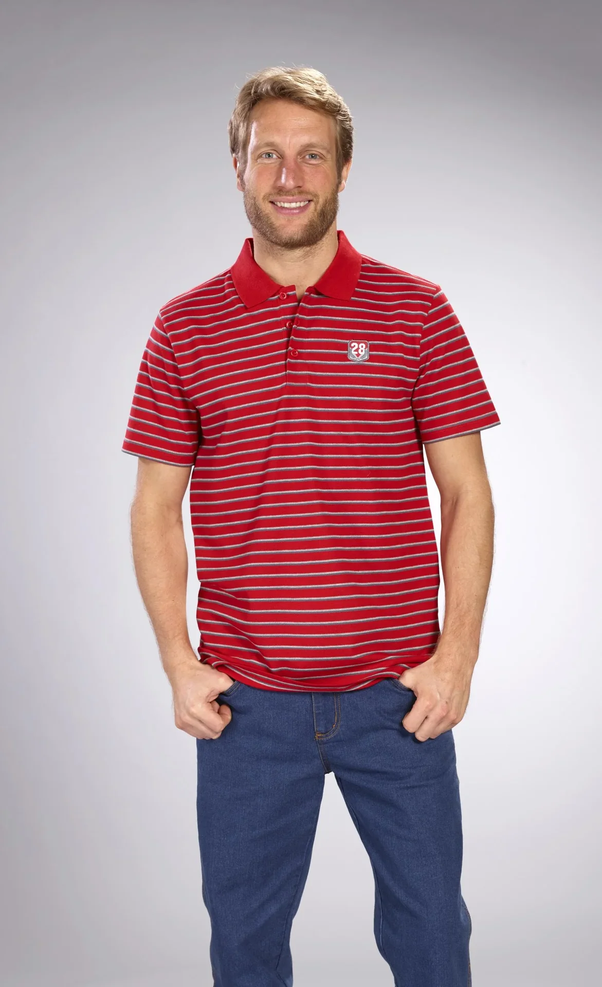 Poloshirt geknöpft, rot-gestreift, Gr.M - 4