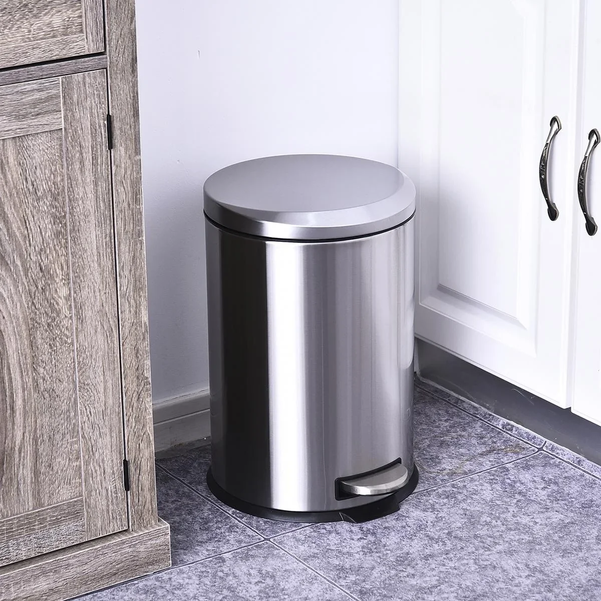 Kücheneimer mit Inneneimer silber/schwarz - 1