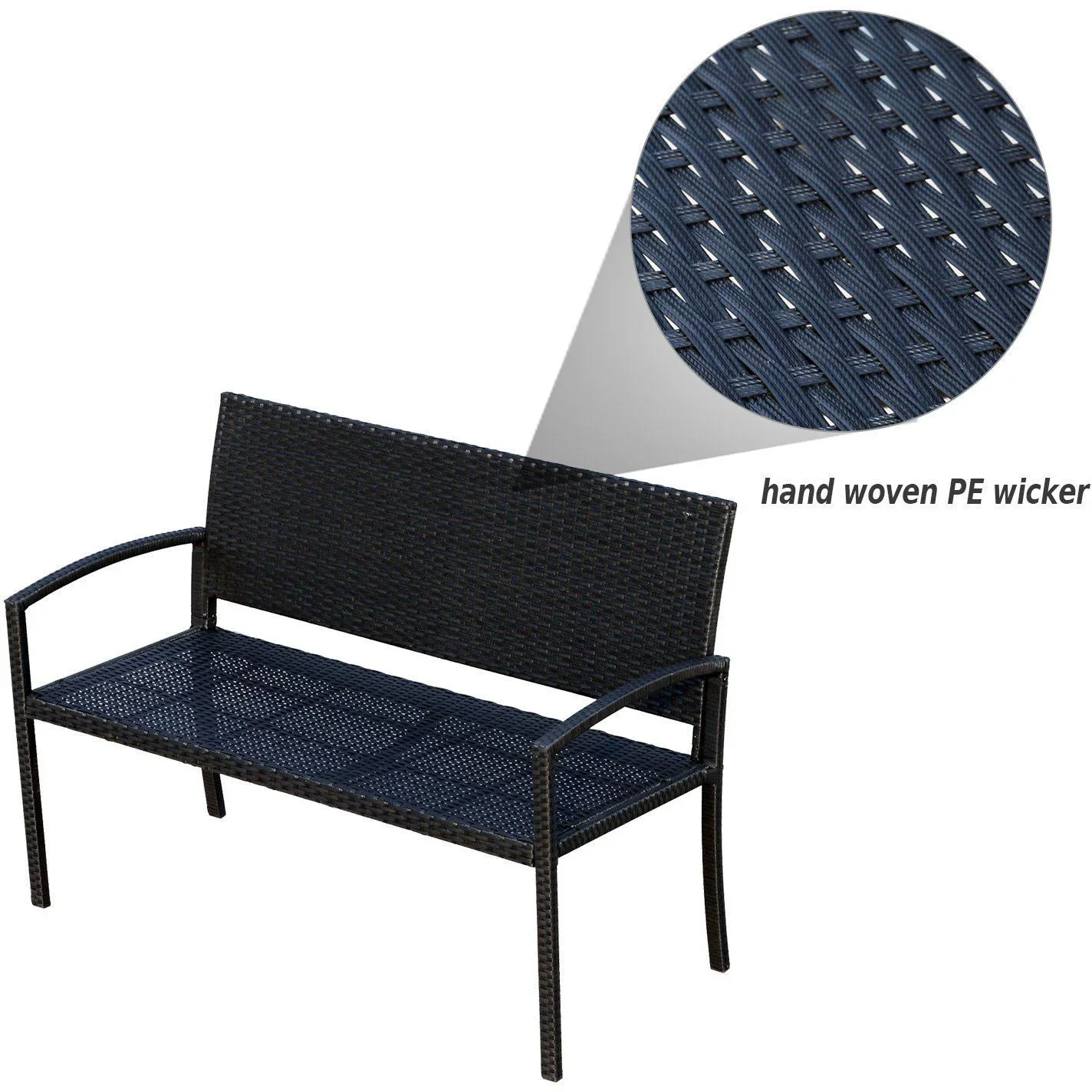 Polyrattan Gartenbank Sitzbank 2-Sitzer Stahl Schwarz - 2