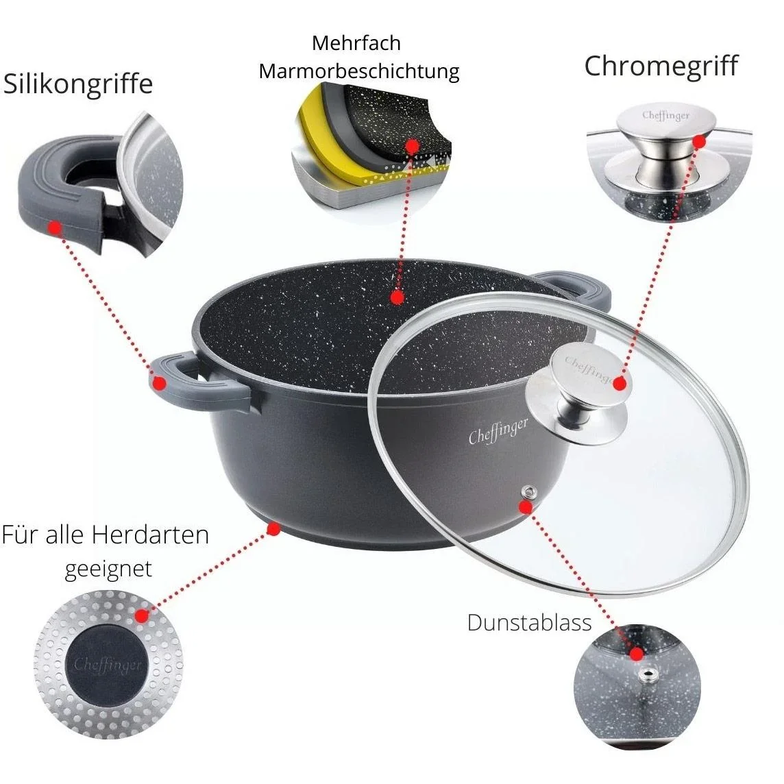Cheffinger Kochtopf / Tiefer Topf mit Deckel - 24cm - 5