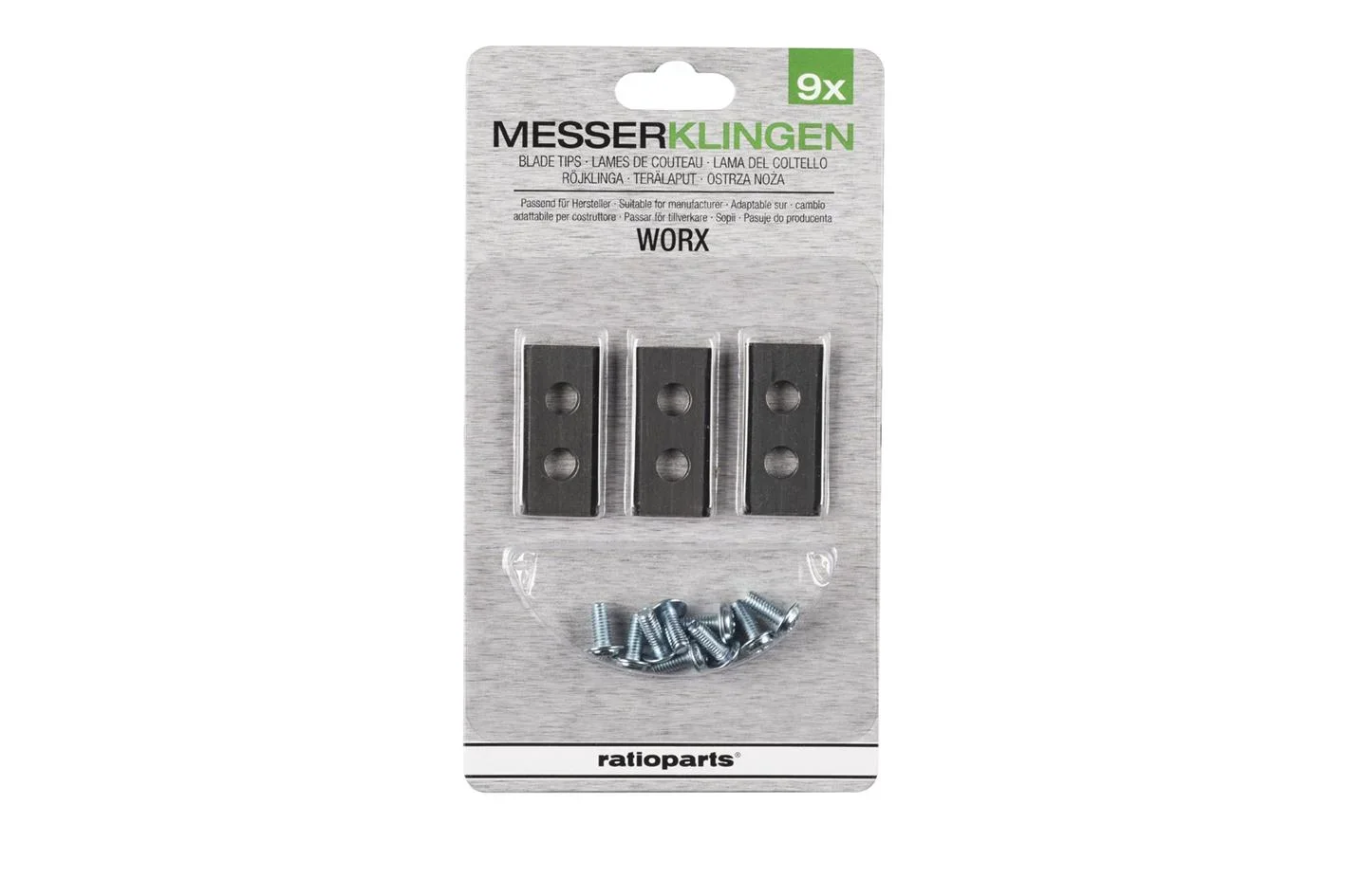 Messerklingen und Schrauben, 2 Loch, 2-seitig, 0,9 mm, 18-teilig - 0