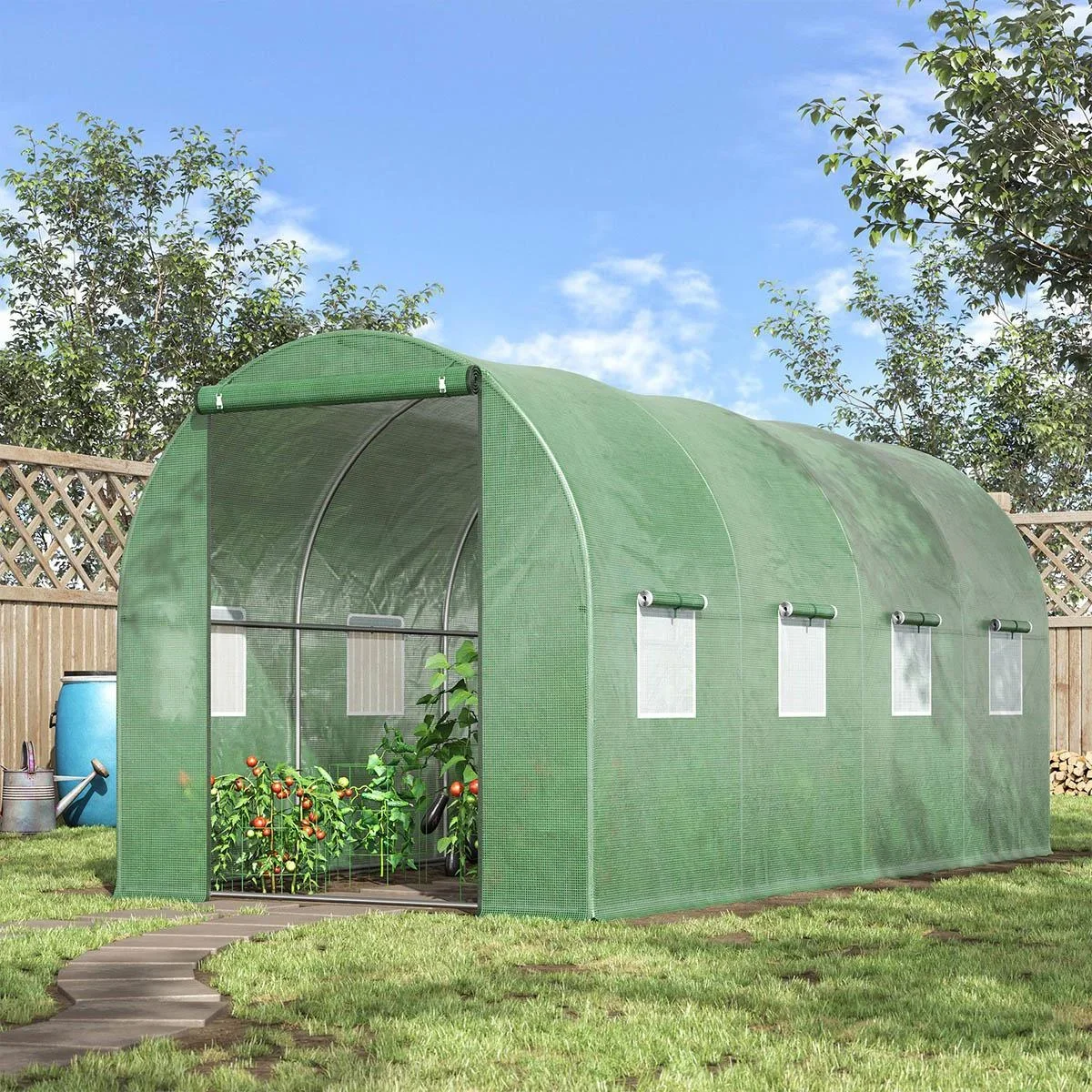 Foliengewächshaus begehbares Gewächshaus 4 x 2 m Polytunnel Folientunnel Treibhaus Frostschutz Stahlrohr Dunkelgrün - 3